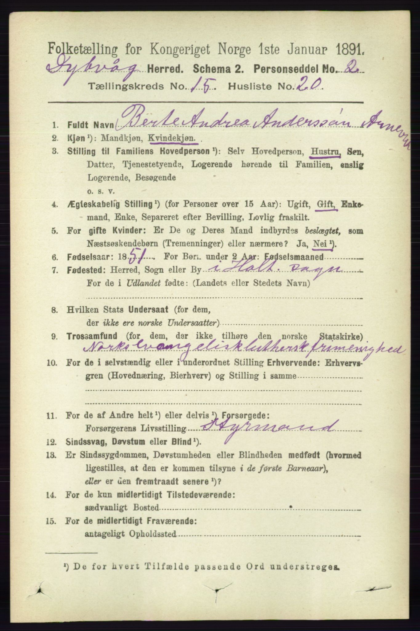 RA, 1891 census for 0915 Dypvåg, 1891, p. 6216