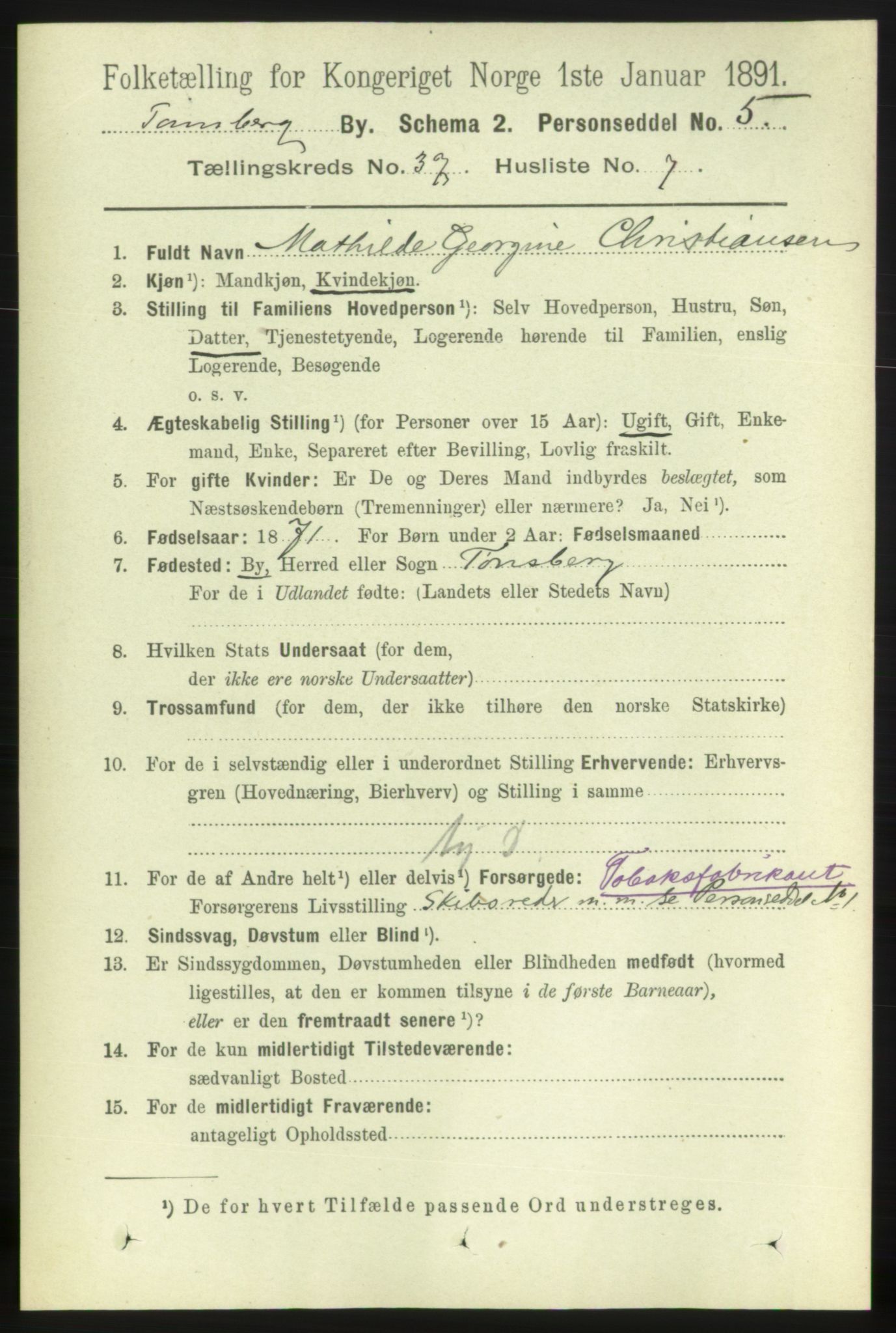 RA, 1891 census for 0705 Tønsberg, 1891, p. 8025