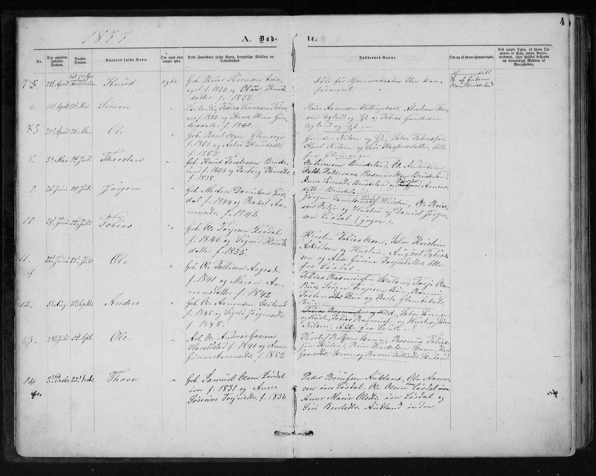 Holum sokneprestkontor, SAK/1111-0022/F/Fb/Fbb/L0003: Parish register (copy) no. B 3, 1875-1898, p. 4