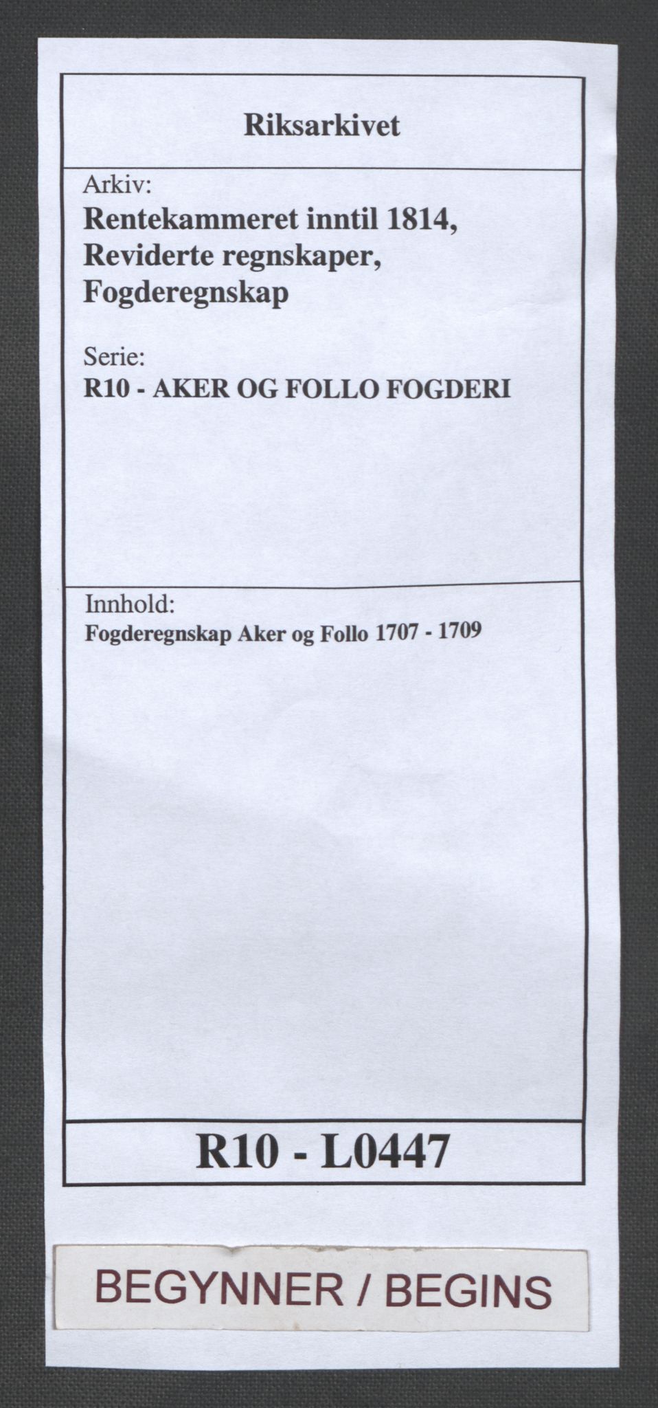 Rentekammeret inntil 1814, Reviderte regnskaper, Fogderegnskap, RA/EA-4092/R10/L0447: Fogderegnskap Aker og Follo, 1707-1709, p. 1