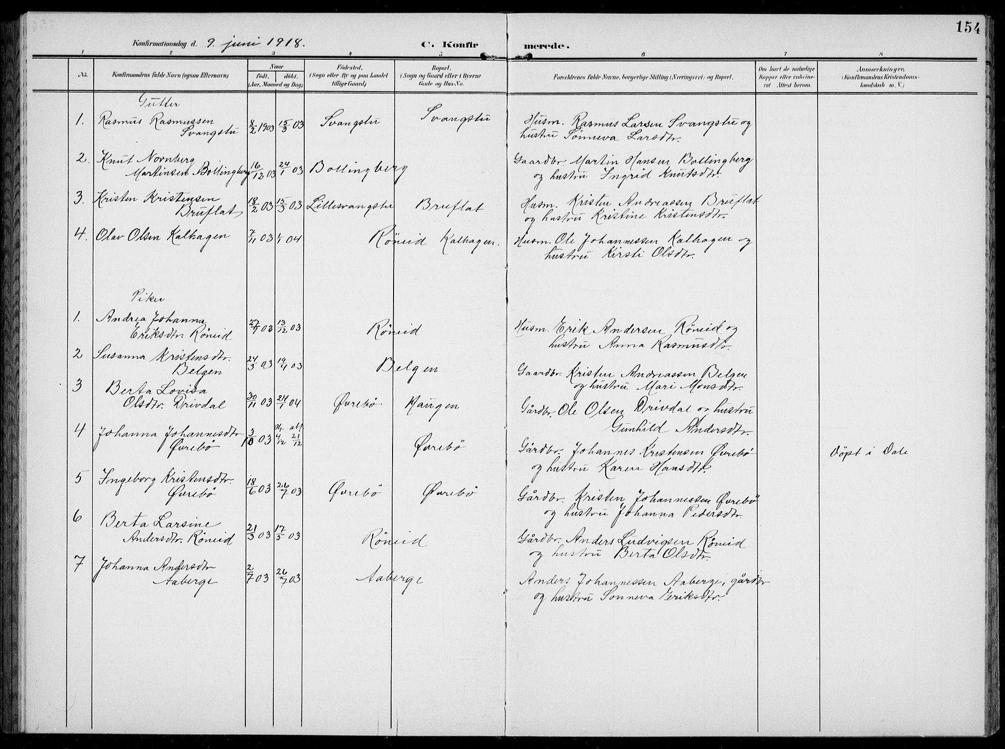 Jostedal sokneprestembete, AV/SAB-A-80601/H/Hab/Habc/L0001: Parish register (copy) no. C 1, 1903-1939, p. 154