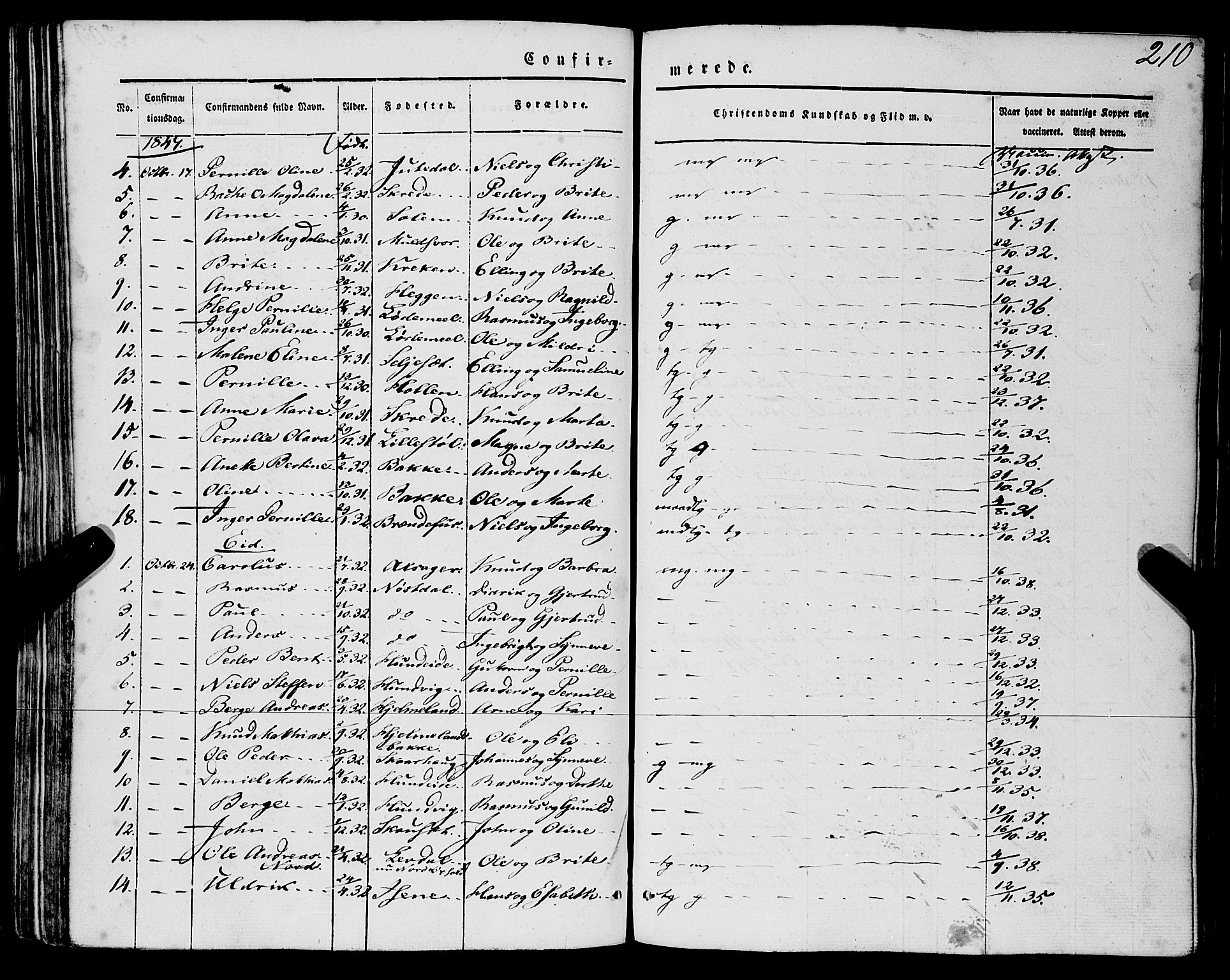 Eid sokneprestembete, AV/SAB-A-82301/H/Haa/Haaa/L0007: Parish register (official) no. A 7, 1844-1858, p. 210