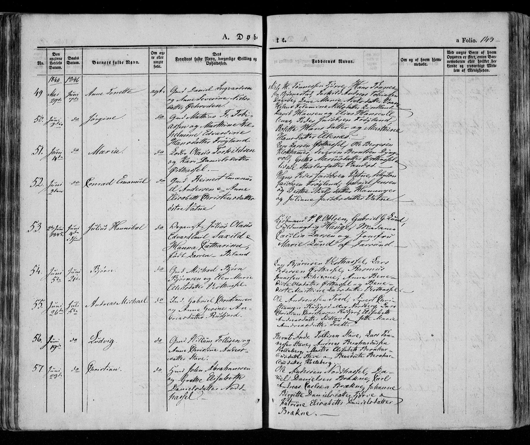 Lista sokneprestkontor, AV/SAK-1111-0027/F/Fa/L0009: Parish register (official) no. A 9, 1835-1846, p. 143