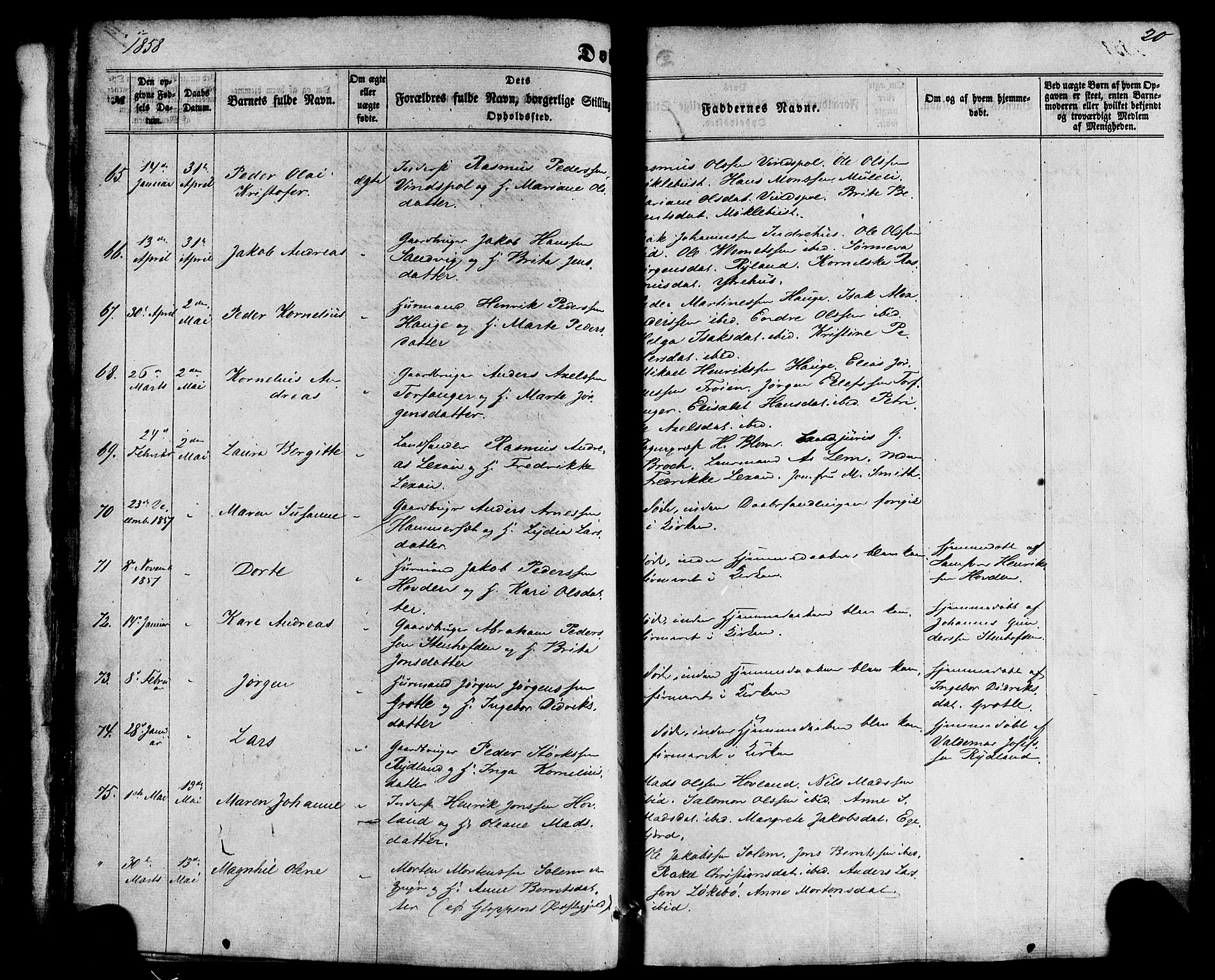 Kinn sokneprestembete, SAB/A-80801/H/Haa/Haaa/L0006: Parish register (official) no. A 6, 1857-1885, p. 20