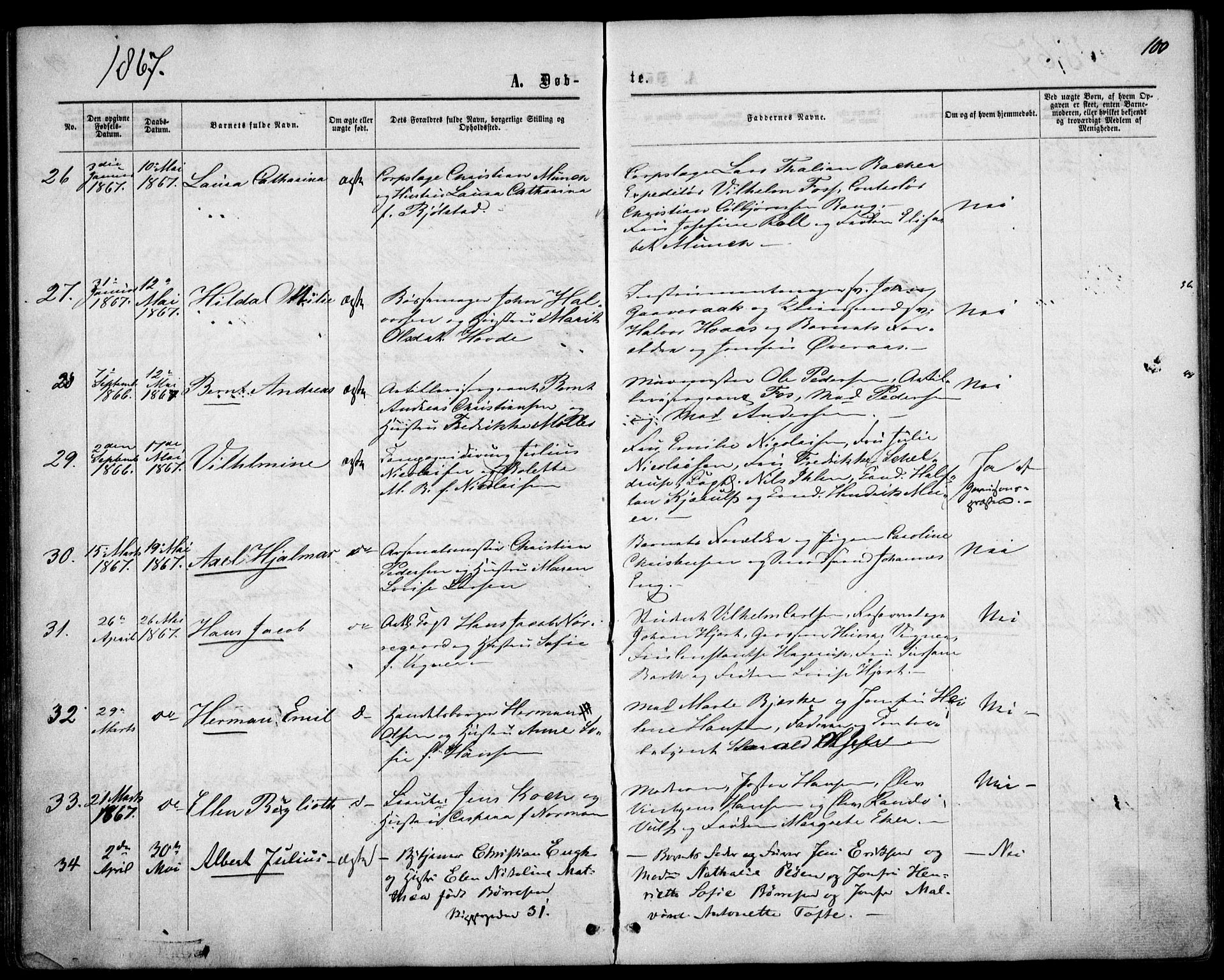 Garnisonsmenigheten Kirkebøker, SAO/A-10846/F/Fa/L0010: Parish register (official) no. 10, 1859-1869, p. 100