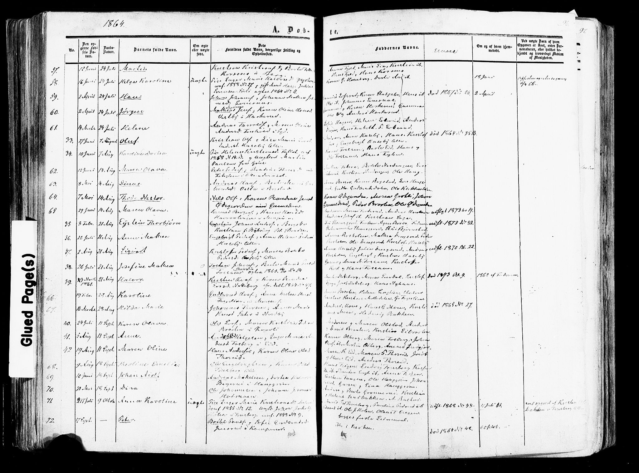 Aurskog prestekontor Kirkebøker, SAO/A-10304a/F/Fa/L0007: Parish register (official) no. I 7, 1854-1877, p. 96