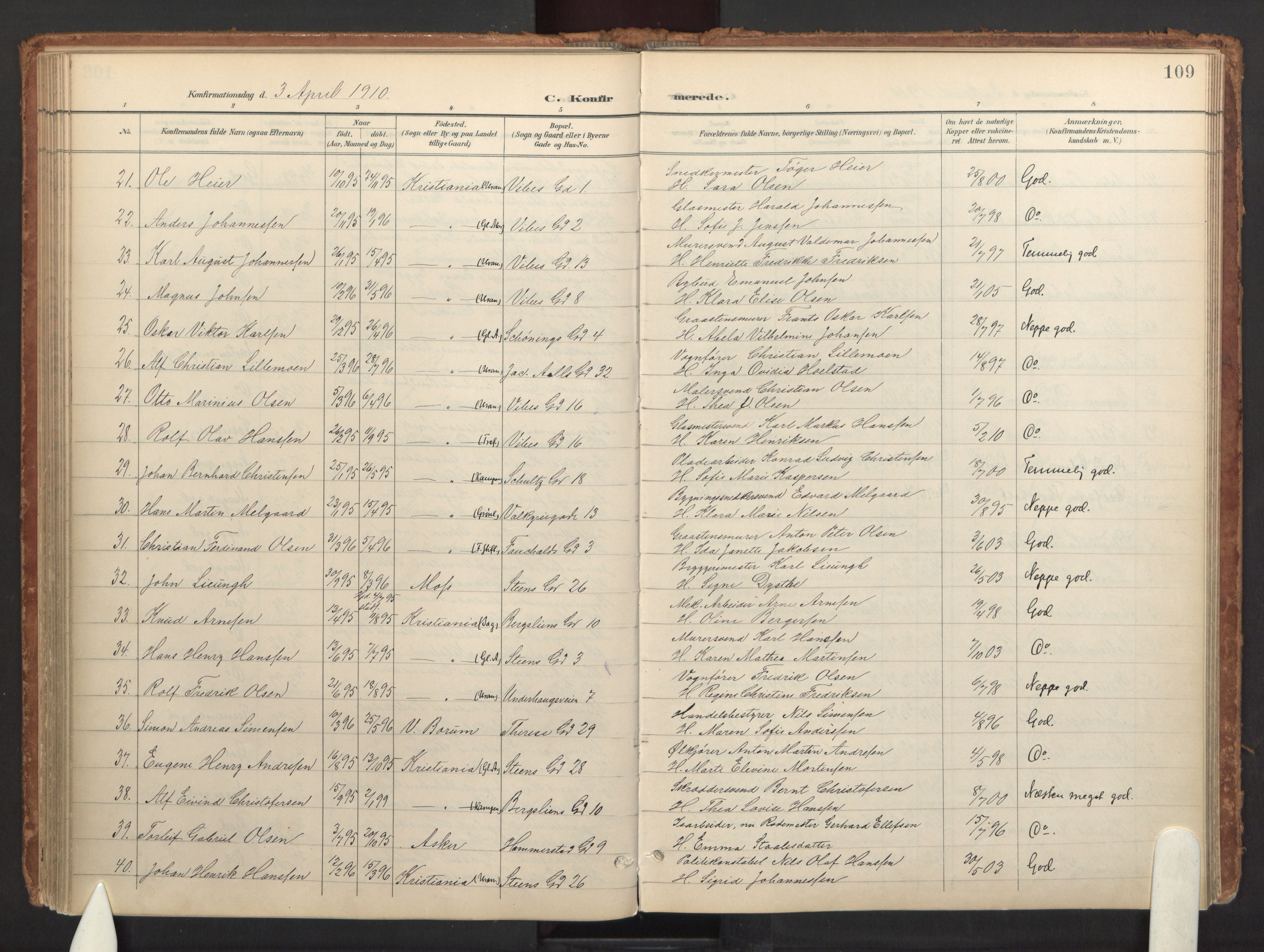 Fagerborg prestekontor Kirkebøker, SAO/A-10844/F/Fa/L0002: Parish register (official) no. 2, 1898-1918, p. 109