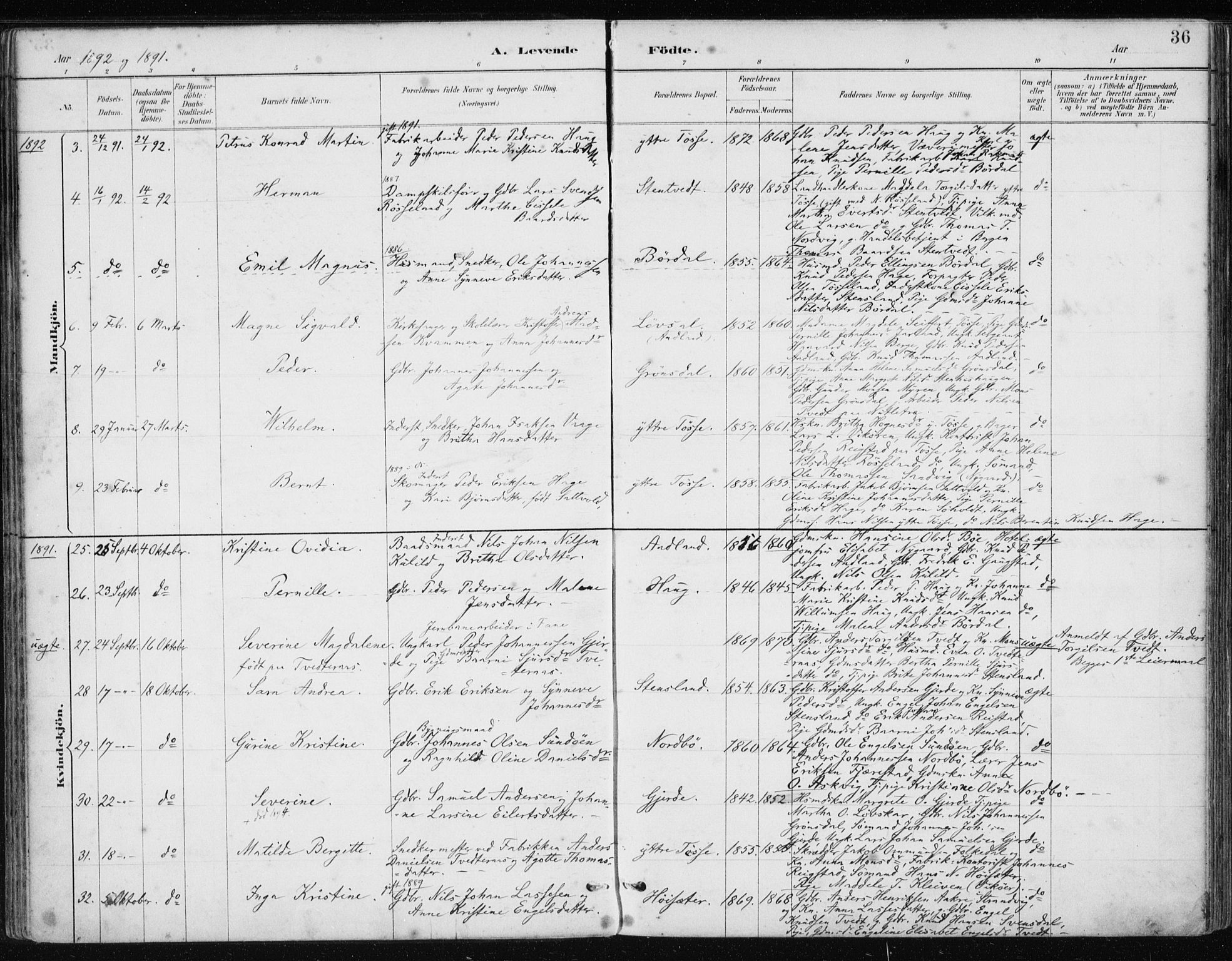 Samnanger Sokneprestembete, AV/SAB-A-77501/H/Haa: Parish register (official) no. A 1, 1885-1901, p. 36