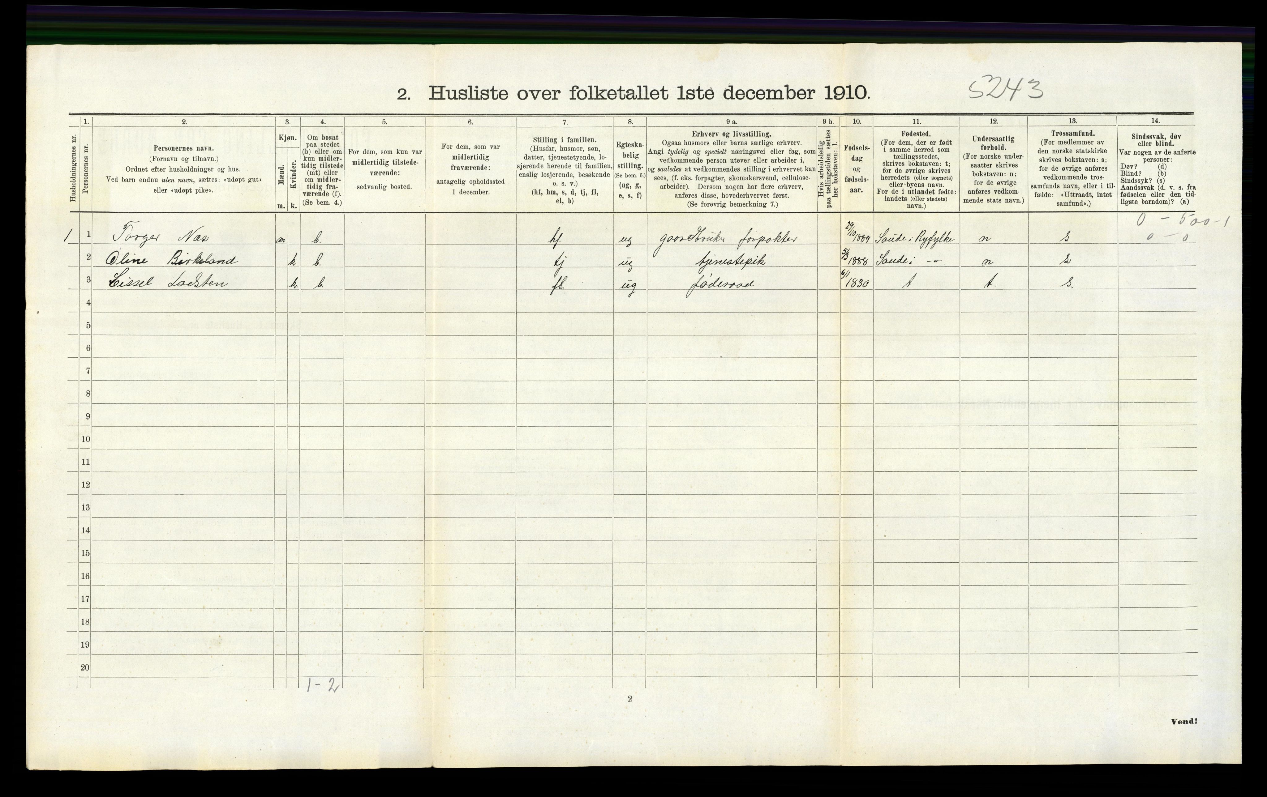 RA, 1910 census for Finnøy, 1910, p. 155