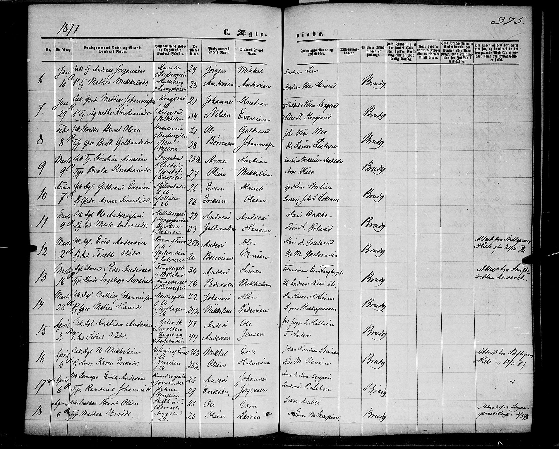 Ringsaker prestekontor, AV/SAH-PREST-014/K/Ka/L0011: Parish register (official) no. 11, 1870-1878, p. 375