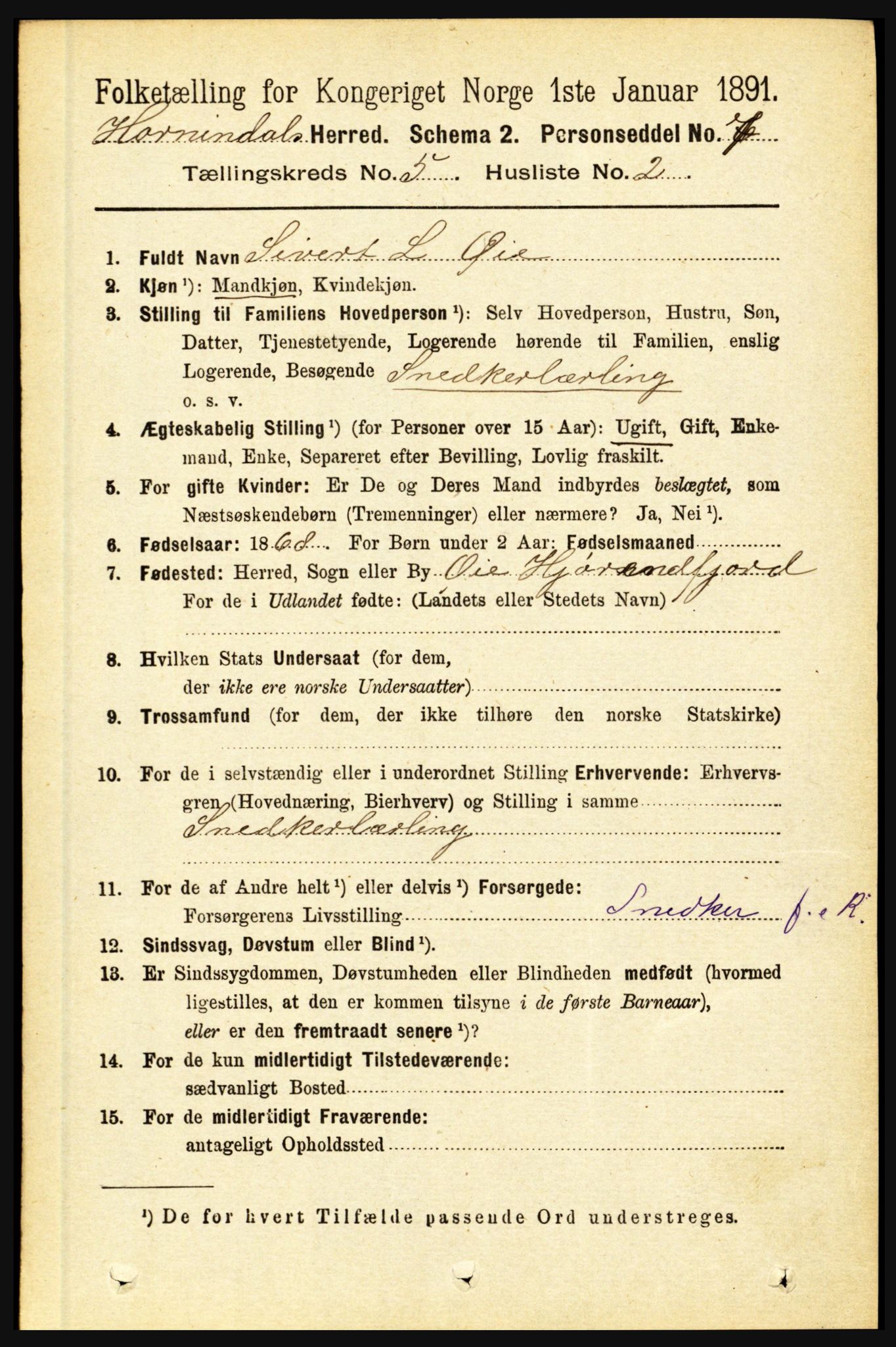 RA, 1891 census for 1444 Hornindal, 1891, p. 1152