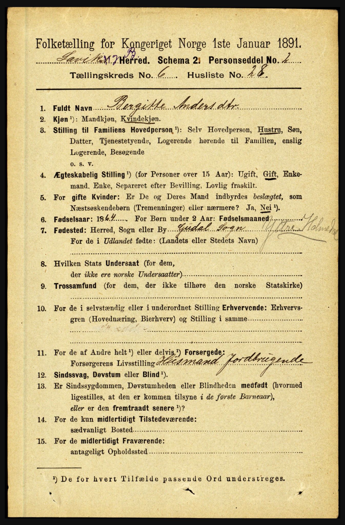 RA, 1891 census for 1415 Lavik og Brekke, 1891, p. 1318