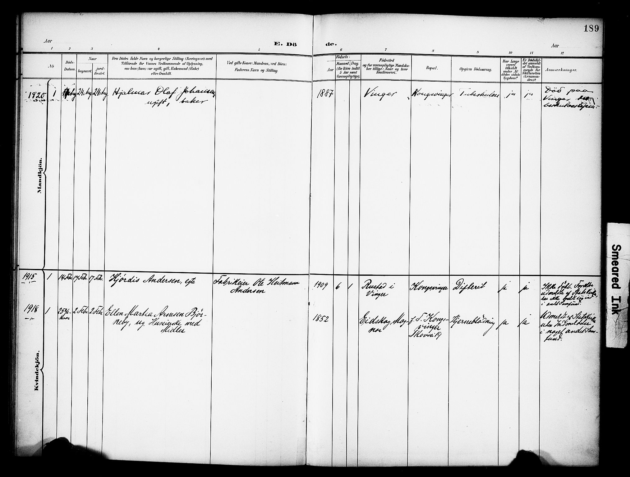 Vinger prestekontor, AV/SAH-PREST-024/H/Ha/Haa/L0016: Parish register (official) no. 16, 1898-1920, p. 189