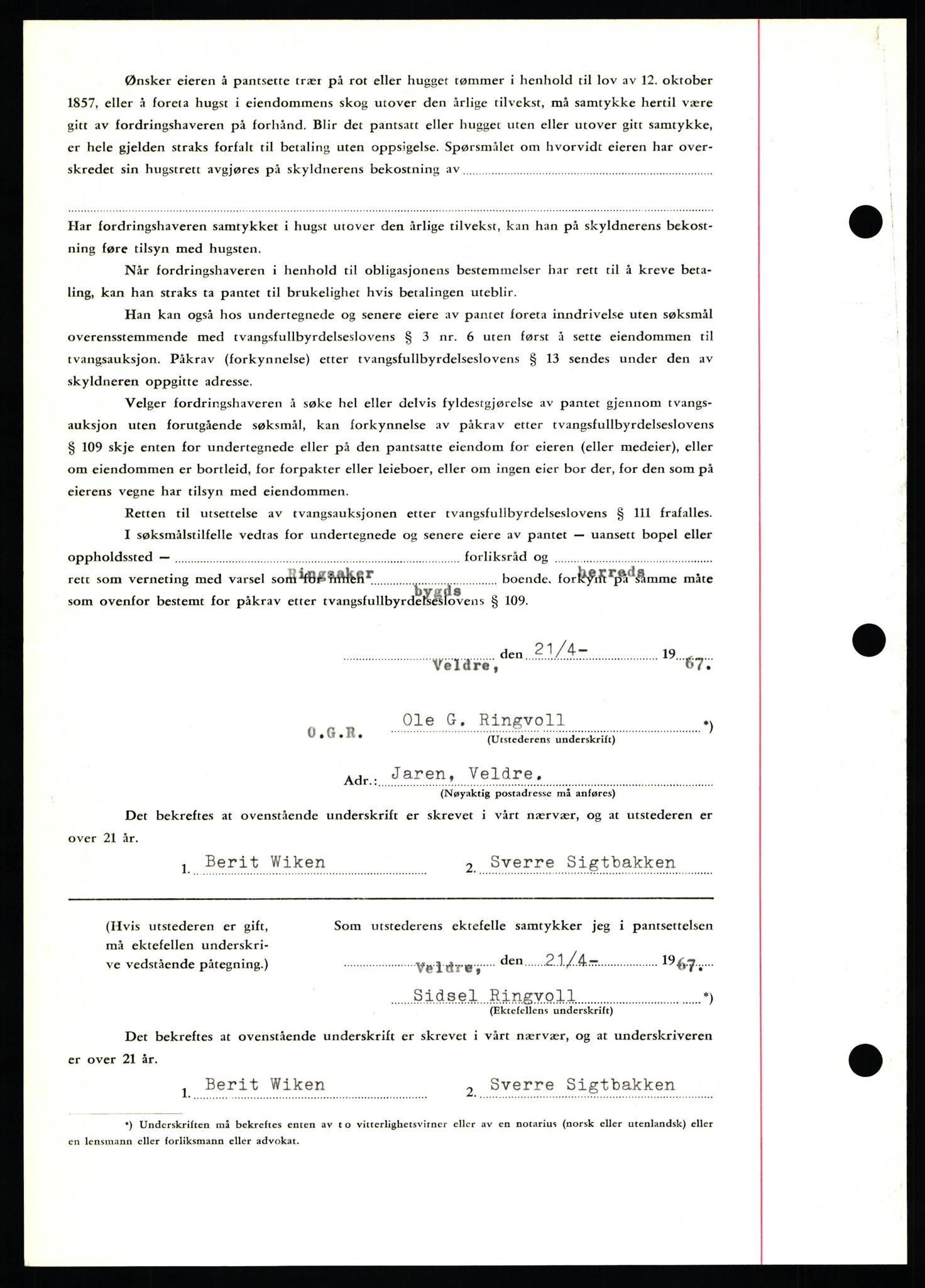 Nord-Hedmark sorenskriveri, SAH/TING-012/H/Hb/Hbf/L0071: Mortgage book no. B71, 1967-1967, Diary no: : 1775/1967