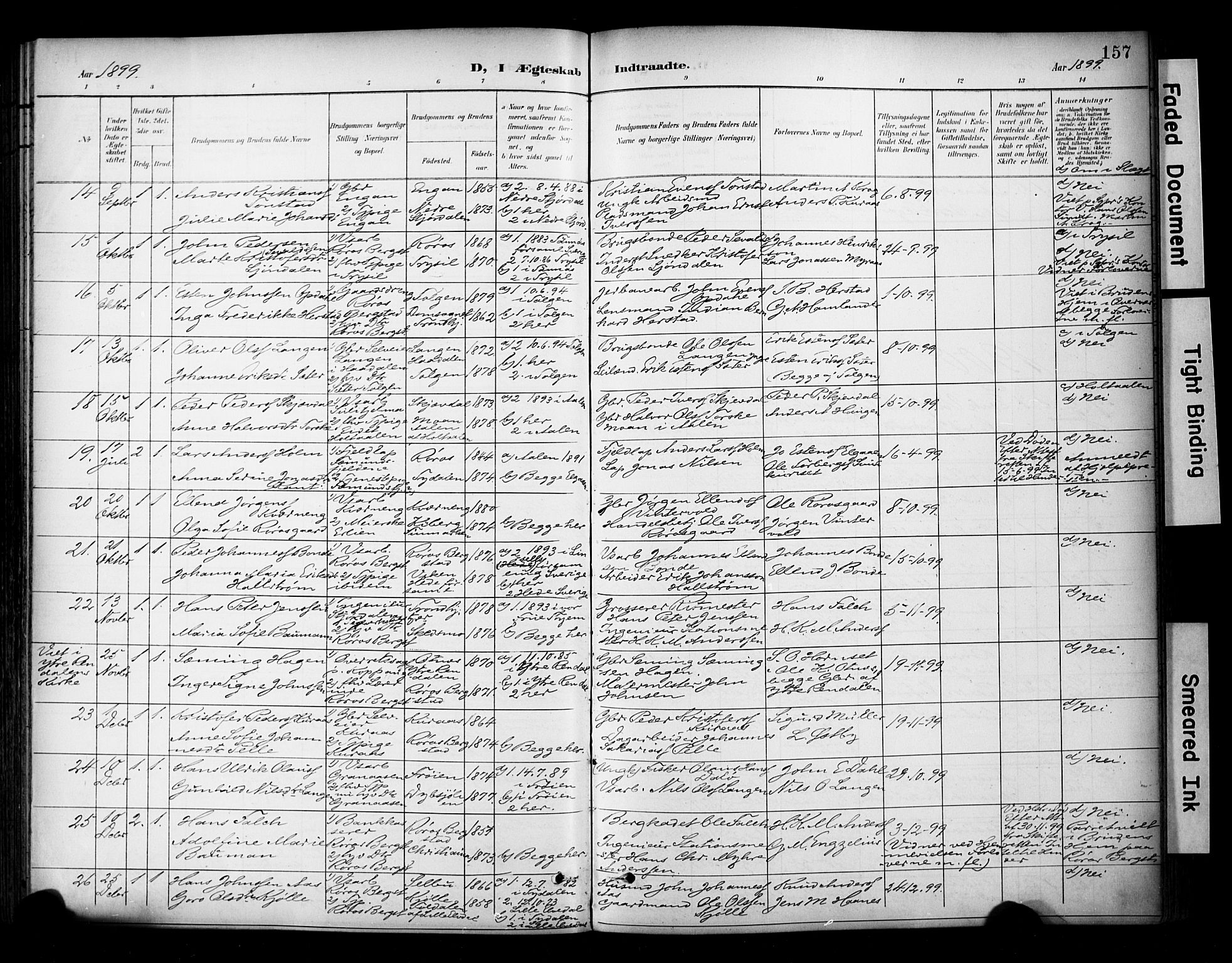 Ministerialprotokoller, klokkerbøker og fødselsregistre - Sør-Trøndelag, AV/SAT-A-1456/681/L0936: Parish register (official) no. 681A14, 1899-1908, p. 157