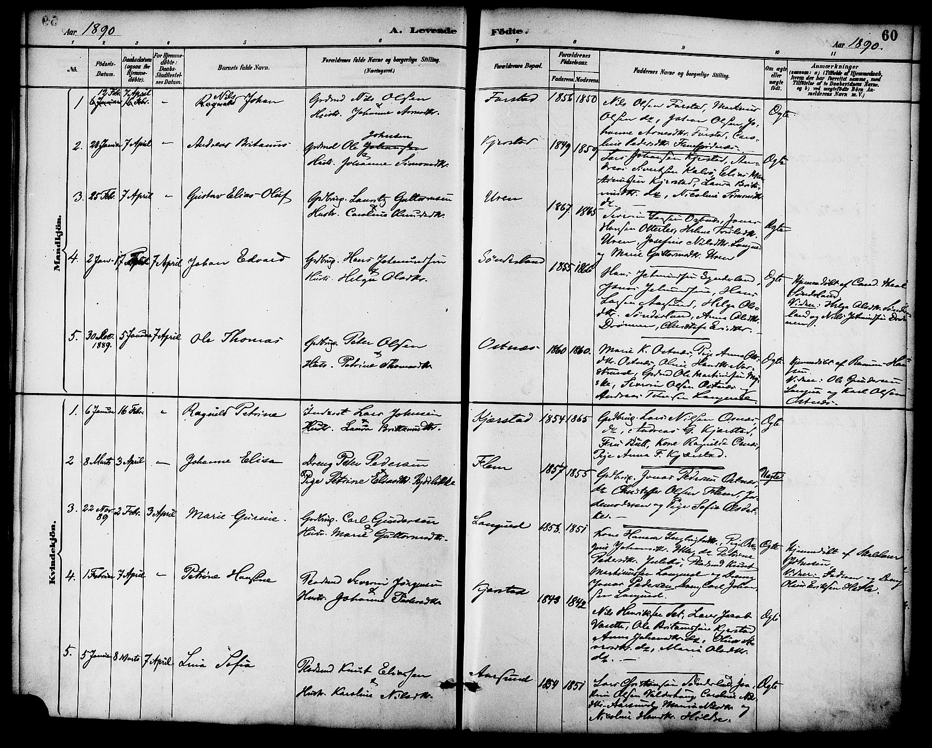 Ministerialprotokoller, klokkerbøker og fødselsregistre - Møre og Romsdal, AV/SAT-A-1454/536/L0501: Parish register (official) no. 536A10, 1884-1896, p. 60