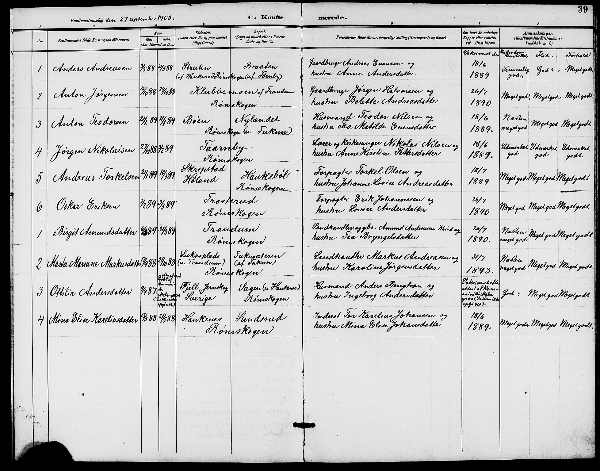 Rødenes prestekontor Kirkebøker, AV/SAO-A-2005/G/Gb/L0001: Parish register (copy) no. II 1, 1901-1910, p. 39