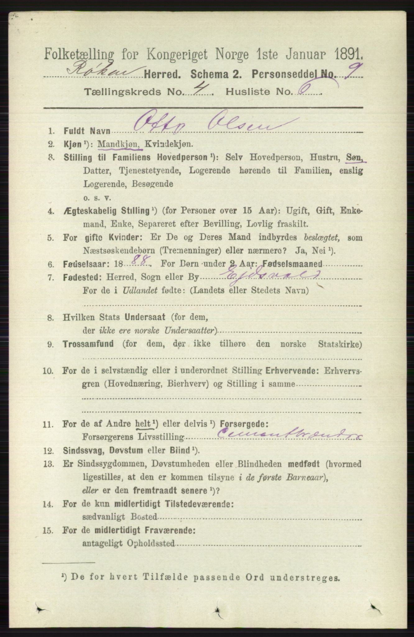 RA, 1891 census for 0627 Røyken, 1891, p. 1899
