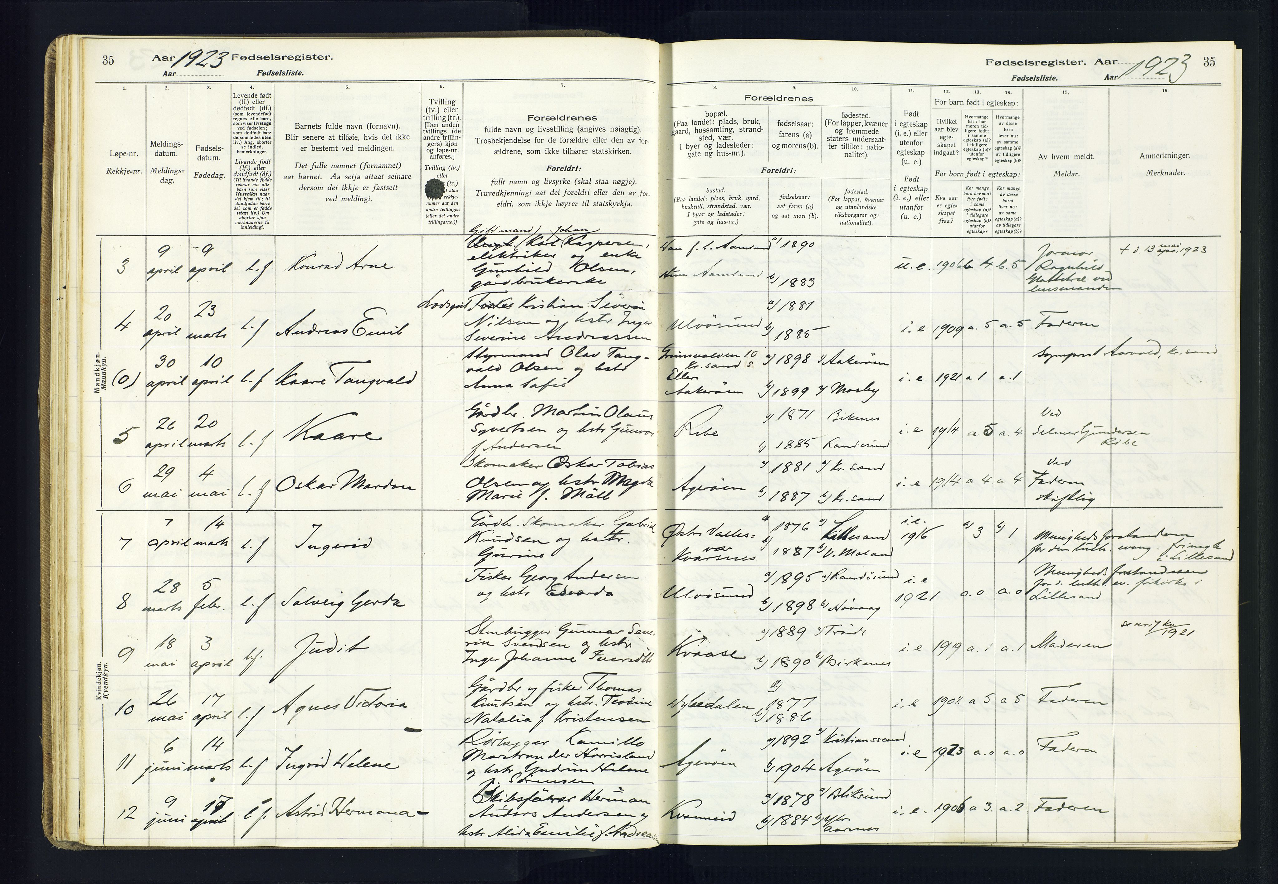 Høvåg sokneprestkontor, AV/SAK-1111-0025/J/Ja/L0001: Birth register no. II.4.2, 1916-1982, p. 35