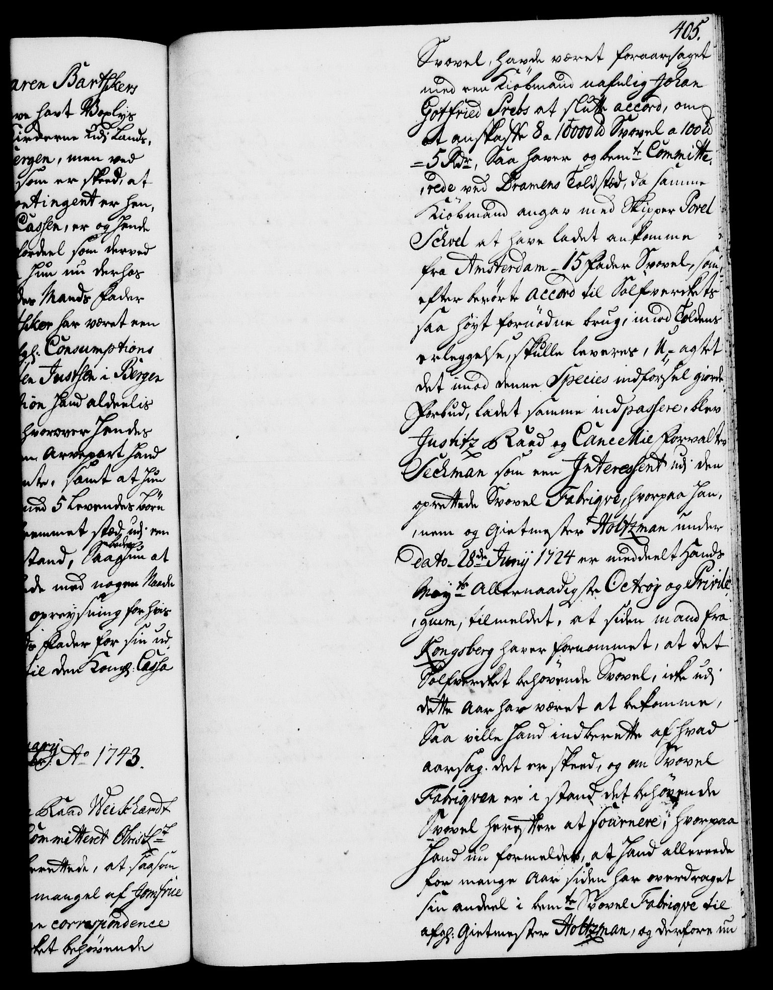 Rentekammeret, Kammerkanselliet, RA/EA-3111/G/Gh/Gha/L0024: Norsk ekstraktmemorialprotokoll (merket RK 53.69), 1742-1743, p. 405