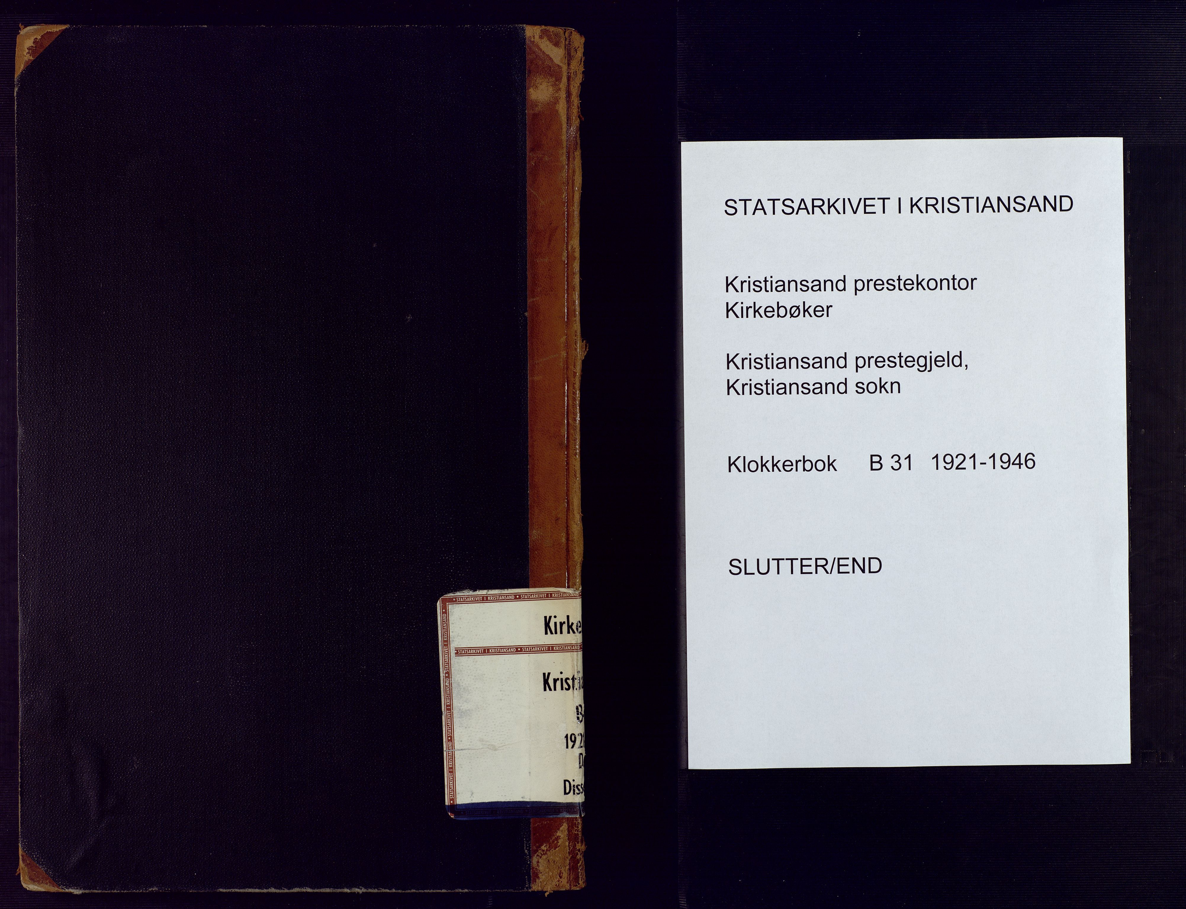 Kristiansand domprosti, SAK/1112-0006/F/Fb/L0031: Parish register (copy) no. B 31, 1921-1946
