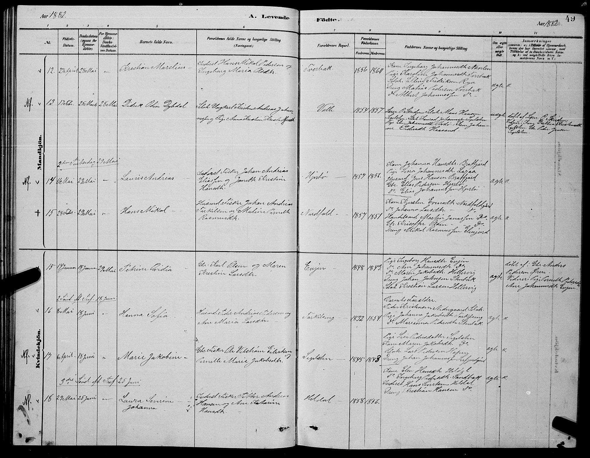 Ministerialprotokoller, klokkerbøker og fødselsregistre - Nordland, AV/SAT-A-1459/853/L0776: Parish register (copy) no. 853C04, 1878-1889, p. 49