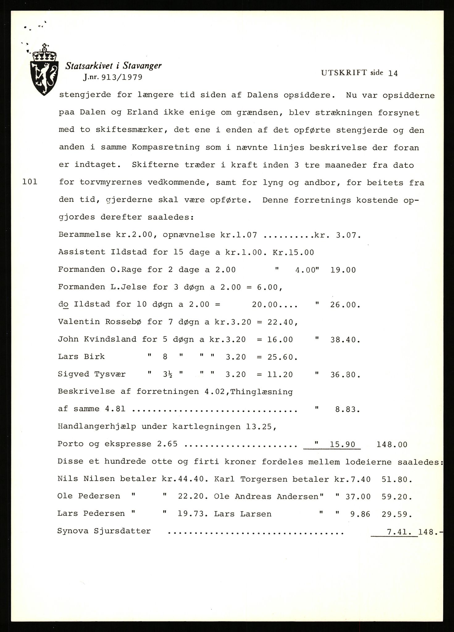 Statsarkivet i Stavanger, SAST/A-101971/03/Y/Yj/L0018: Avskrifter sortert etter gårdsnavn: Engelsvold - Espevold nedre, 1750-1930, p. 282