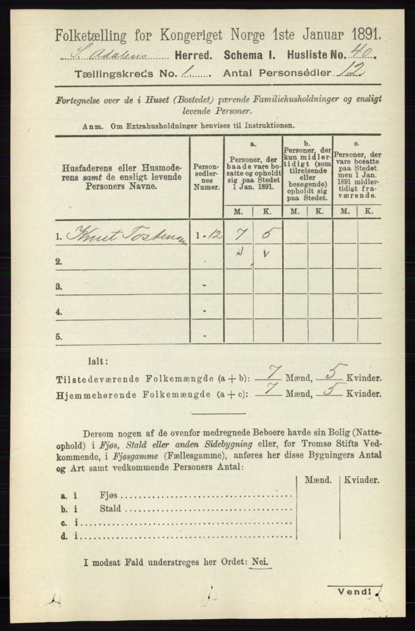 RA, 1891 census for 0419 Sør-Odal, 1891, p. 95