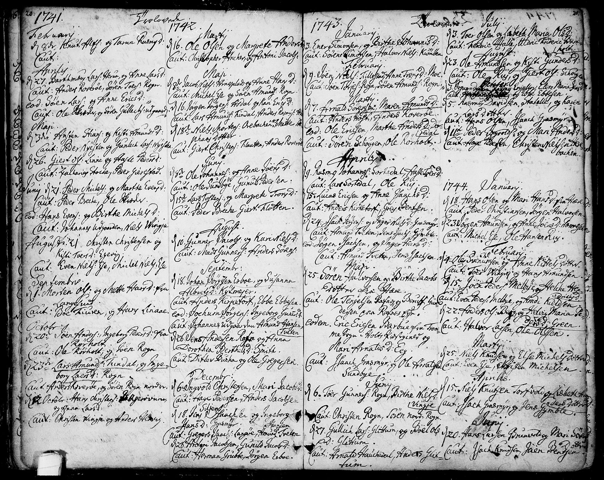 Bamble kirkebøker, SAKO/A-253/F/Fa/L0001: Parish register (official) no. I 1, 1702-1774, p. 20-21