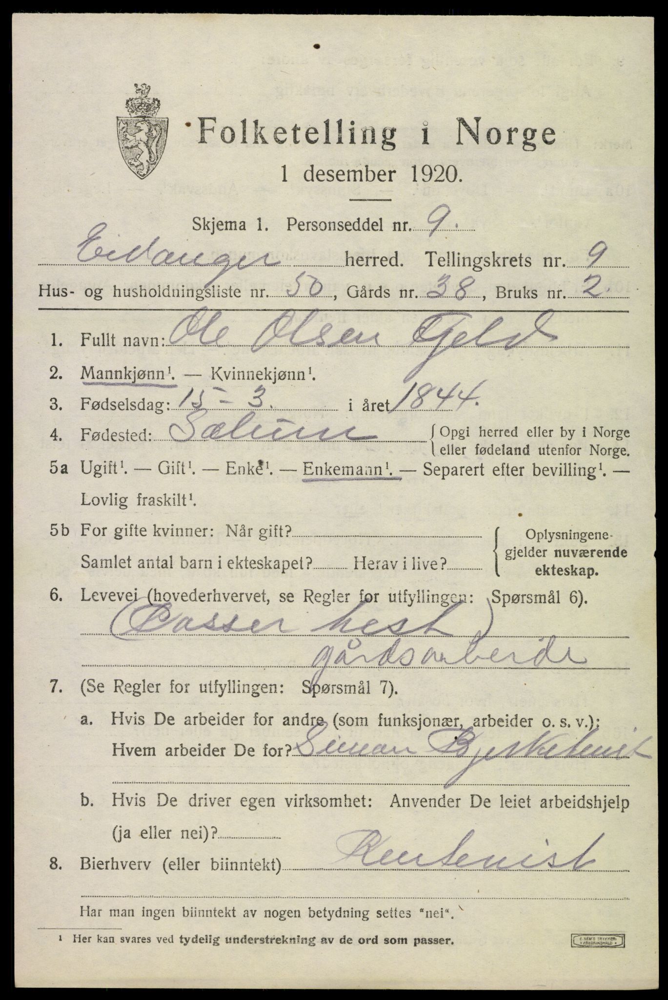 SAKO, 1920 census for Eidanger, 1920, p. 6318