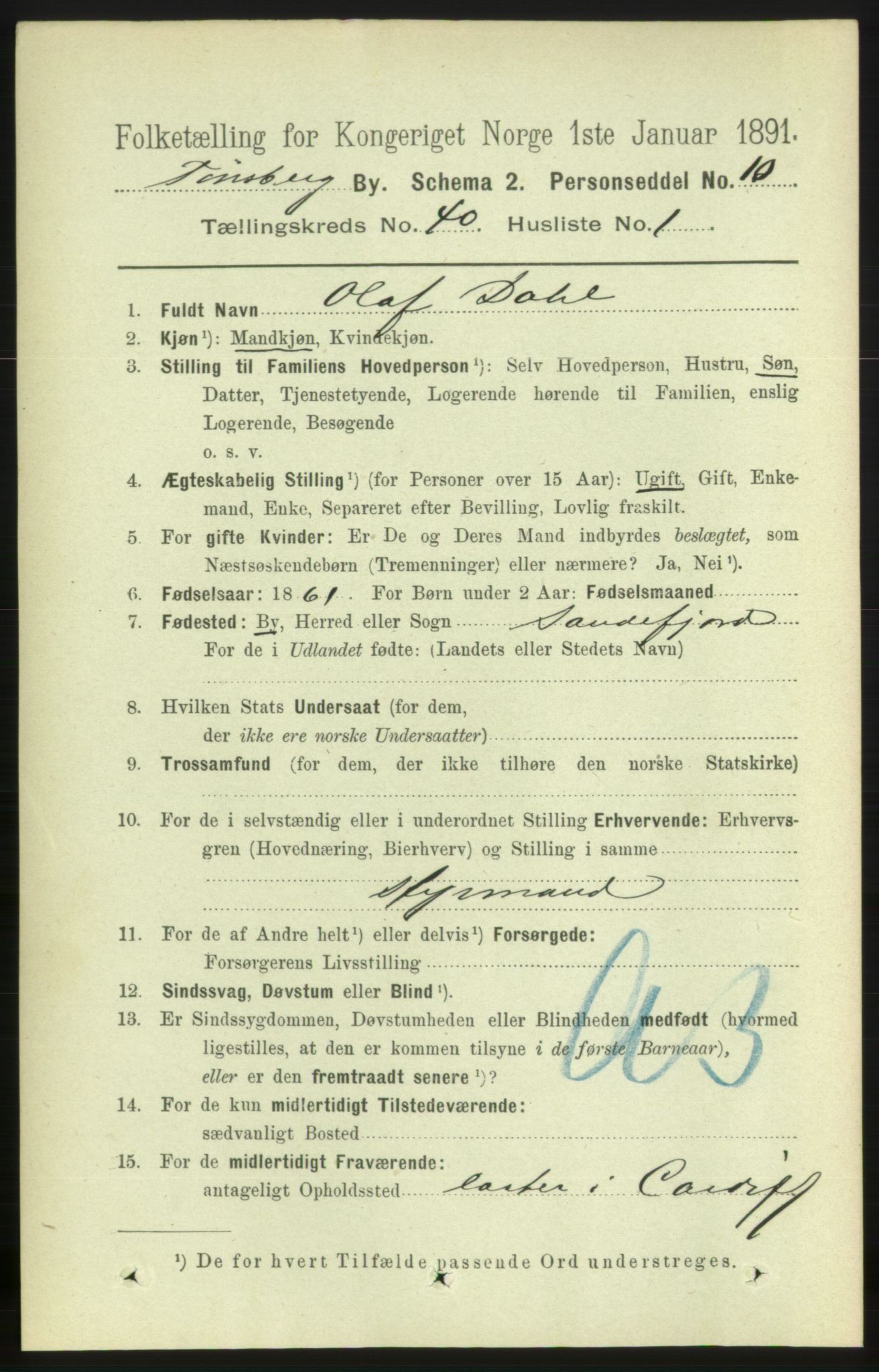 RA, 1891 census for 0705 Tønsberg, 1891, p. 8619