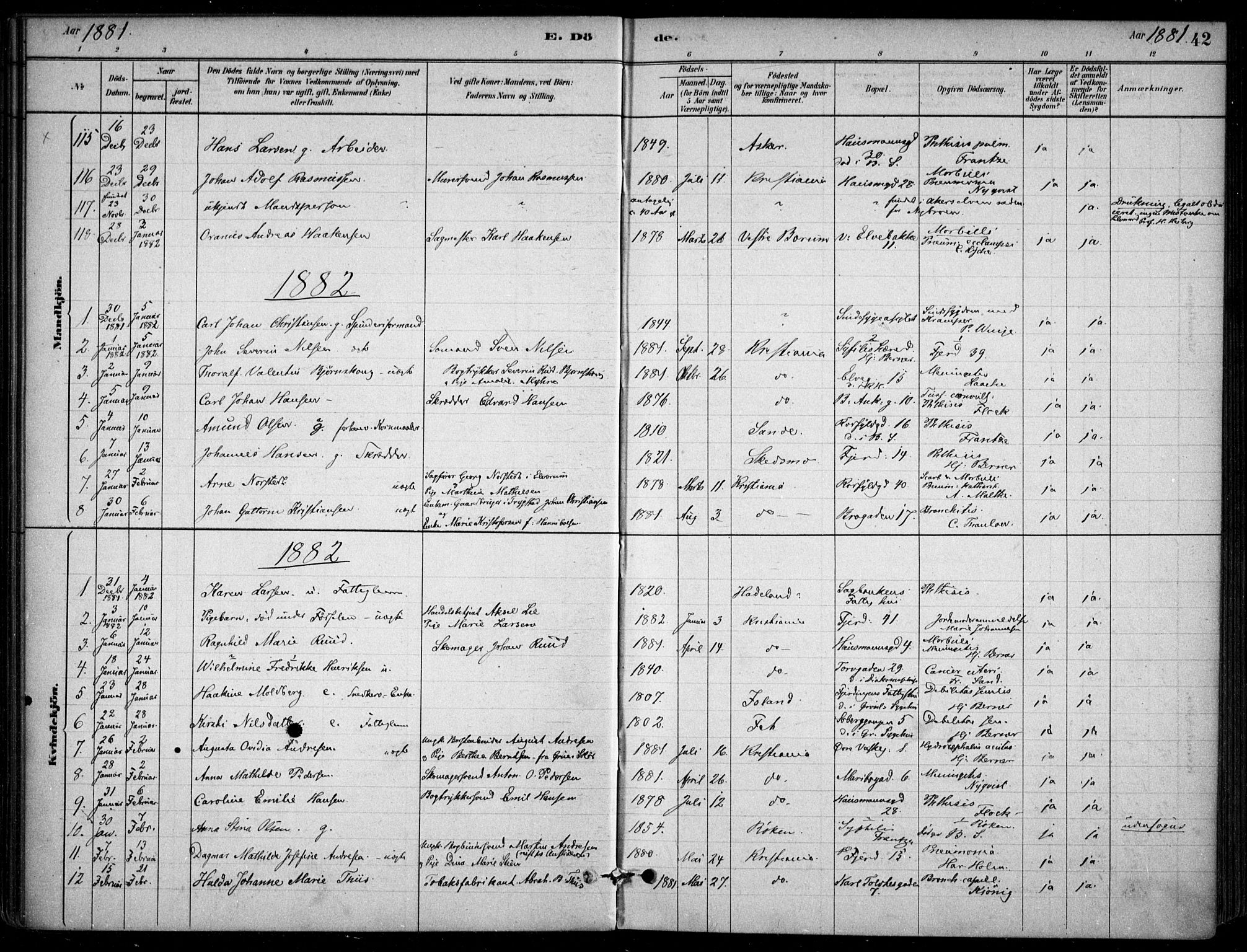 Jakob prestekontor Kirkebøker, SAO/A-10850/F/Fa/L0007: Parish register (official) no. 7, 1880-1905, p. 42