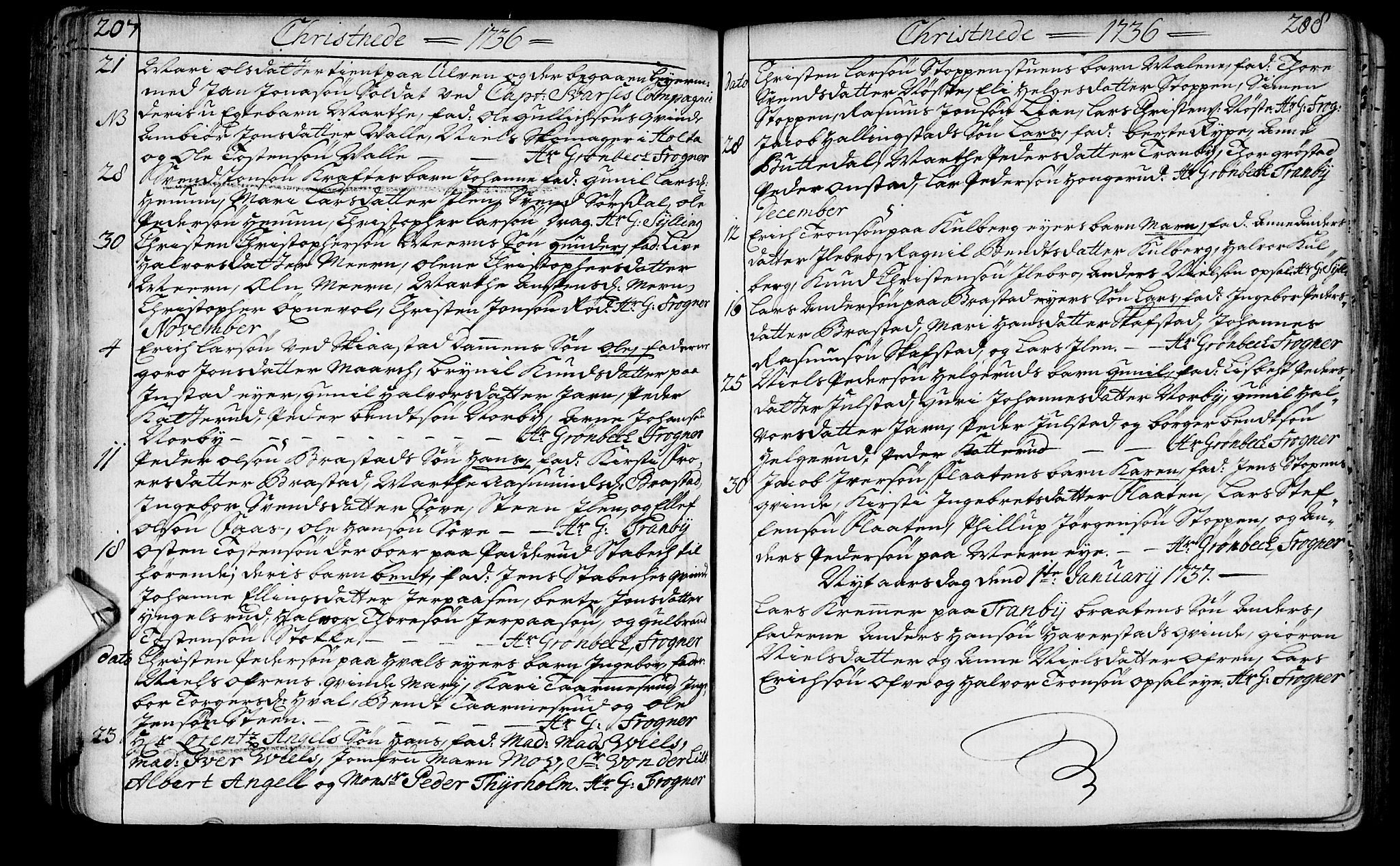 Lier kirkebøker, AV/SAKO-A-230/F/Fa/L0003: Parish register (official) no. I 3, 1727-1748, p. 207-208