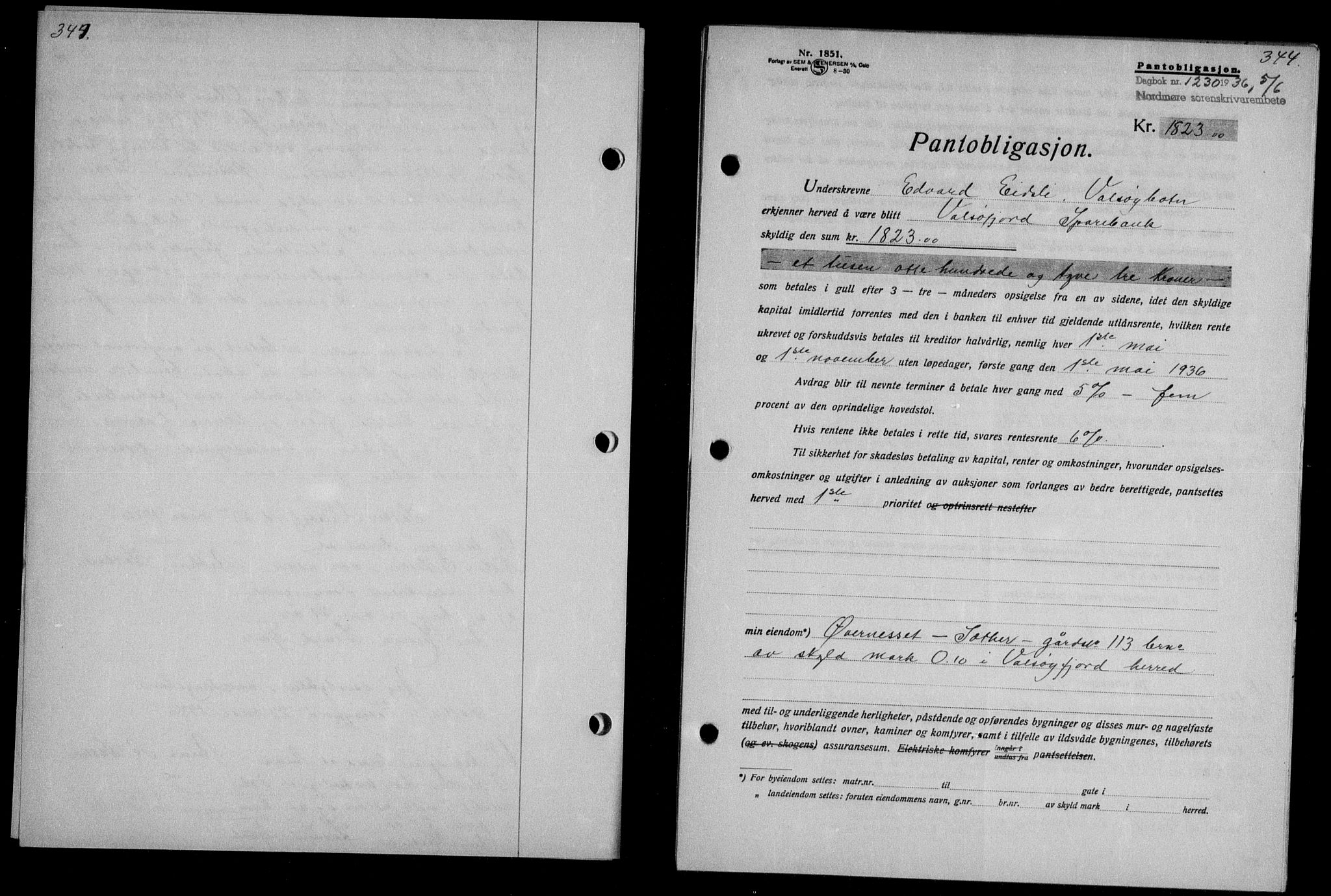 Nordmøre sorenskriveri, AV/SAT-A-4132/1/2/2Ca/L0088: Mortgage book no. 78, 1936-1936, Diary no: : 1230/1936