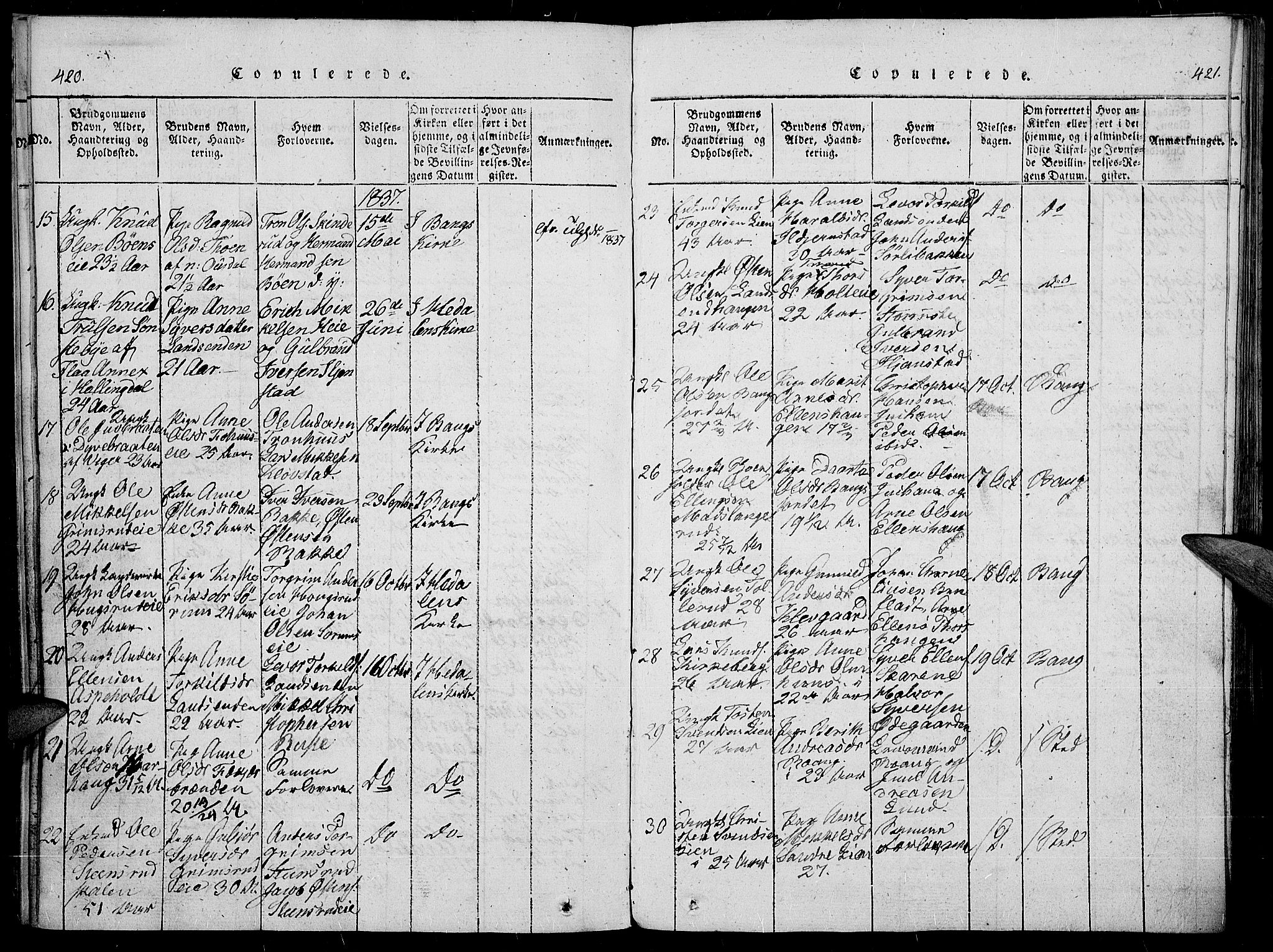 Sør-Aurdal prestekontor, SAH/PREST-128/H/Ha/Haa/L0003: Parish register (official) no. 3, 1825-1840, p. 420-421