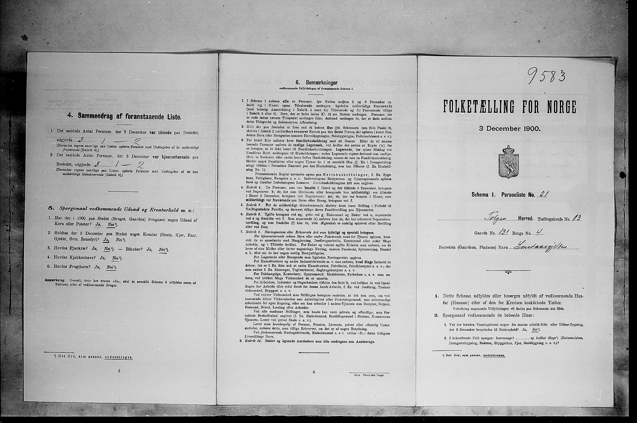 SAH, 1900 census for Tolga, 1900, p. 1232