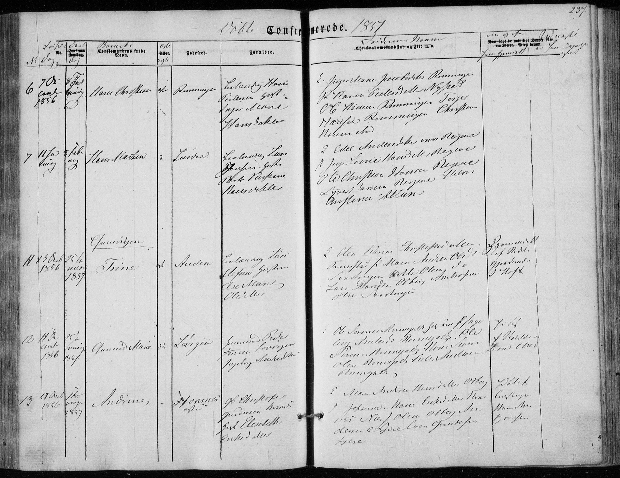 Hedrum kirkebøker, AV/SAKO-A-344/F/Fa/L0006: Parish register (official) no. I 6, 1849-1857, p. 237