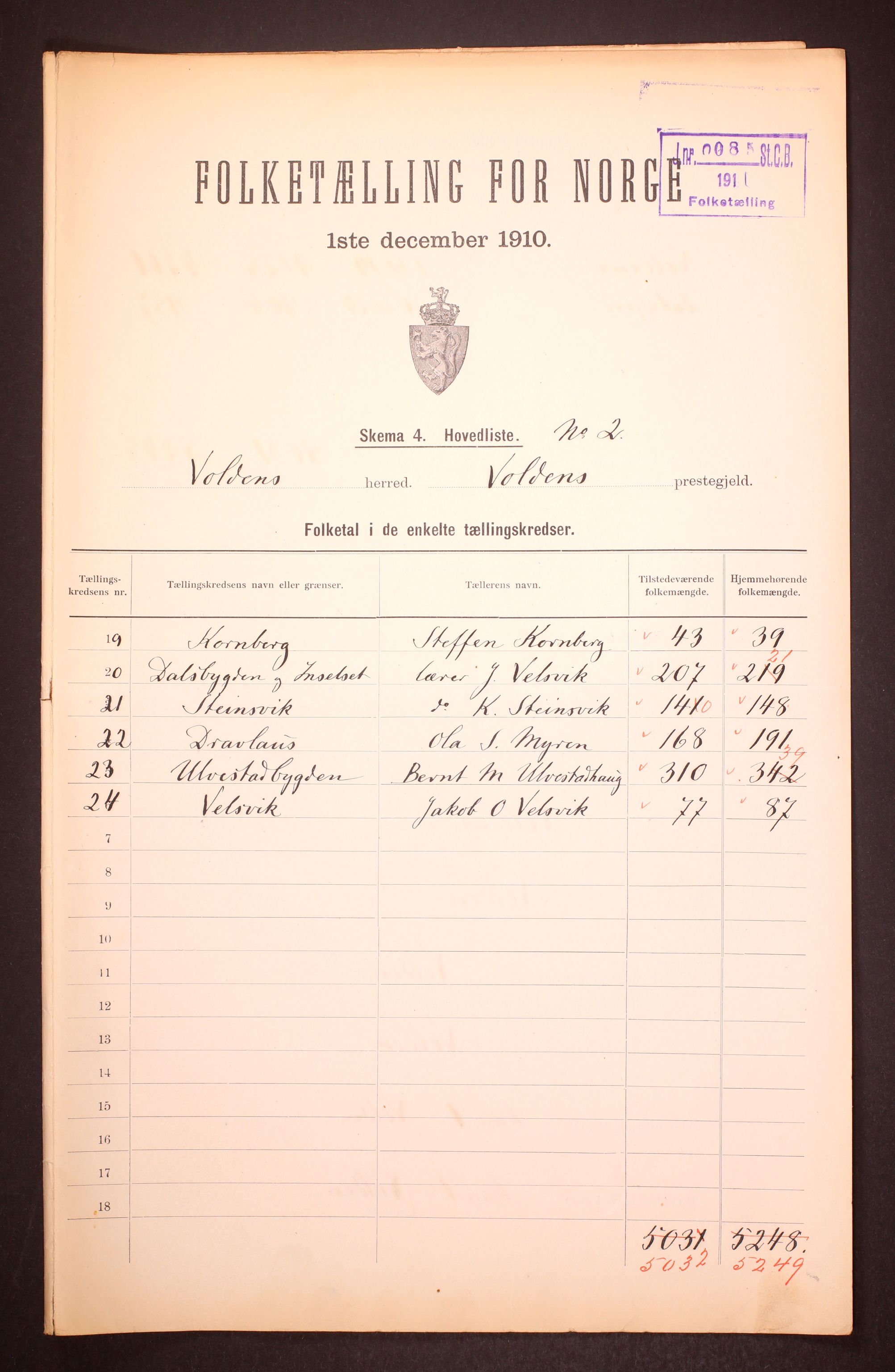 RA, 1910 census for Volda, 1910, p. 4