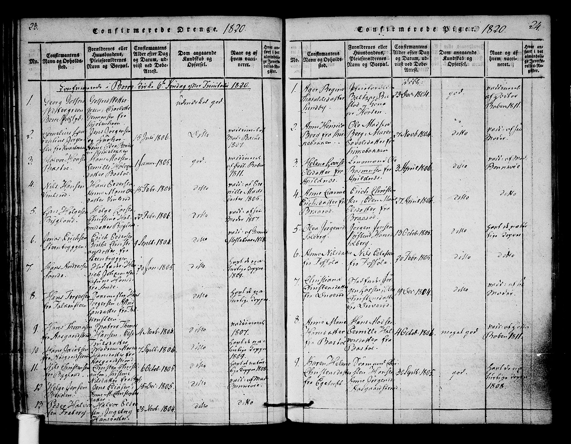 Borre kirkebøker, SAKO/A-338/F/Fa/L0004: Parish register (official) no. I 4, 1815-1845, p. 23-24
