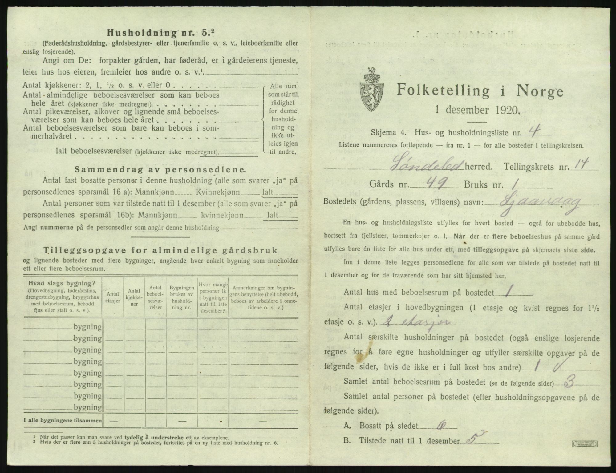 SAK, 1920 census for Søndeled, 1920, p. 1095