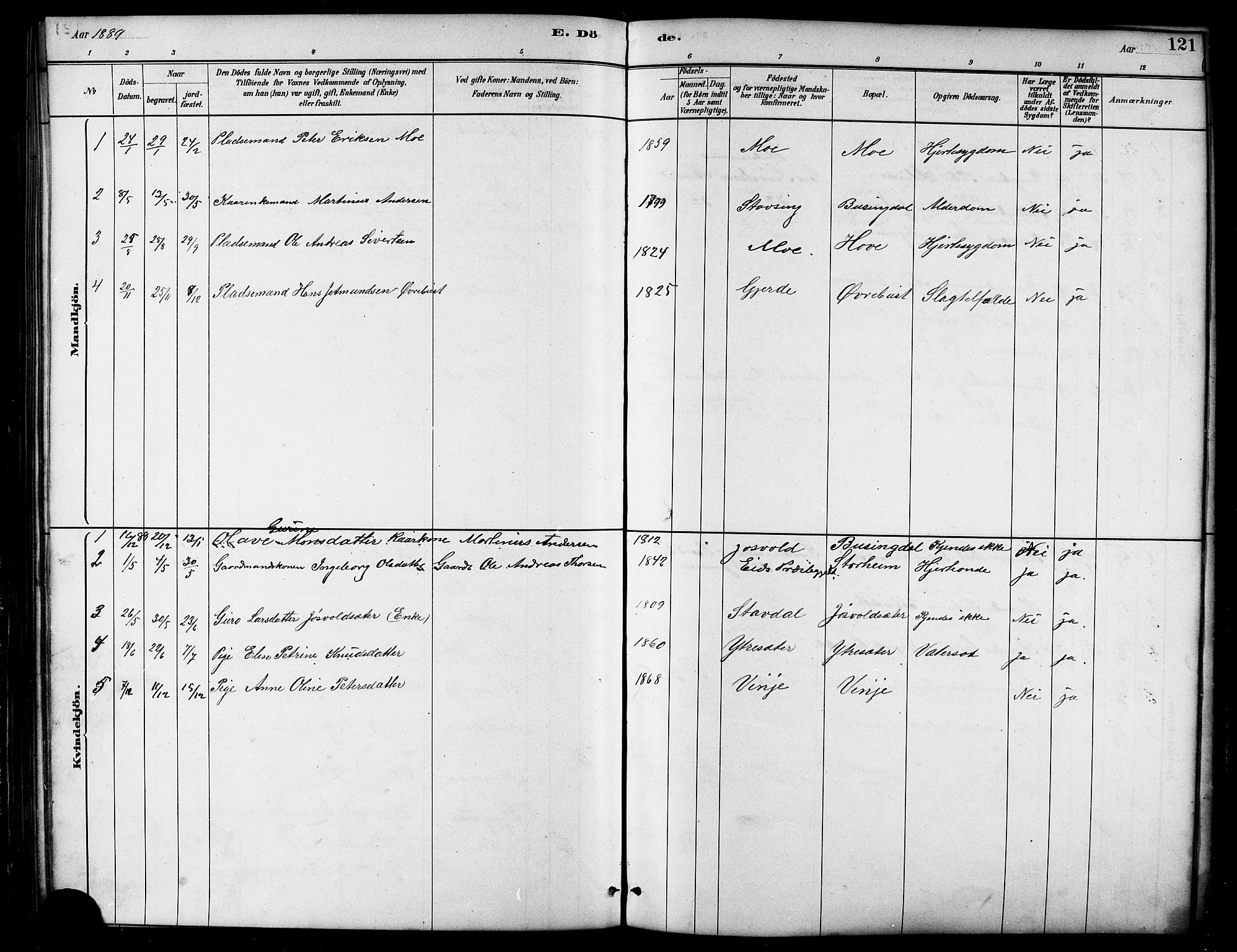 Ministerialprotokoller, klokkerbøker og fødselsregistre - Møre og Romsdal, SAT/A-1454/521/L0302: Parish register (copy) no. 521C03, 1882-1907, p. 121