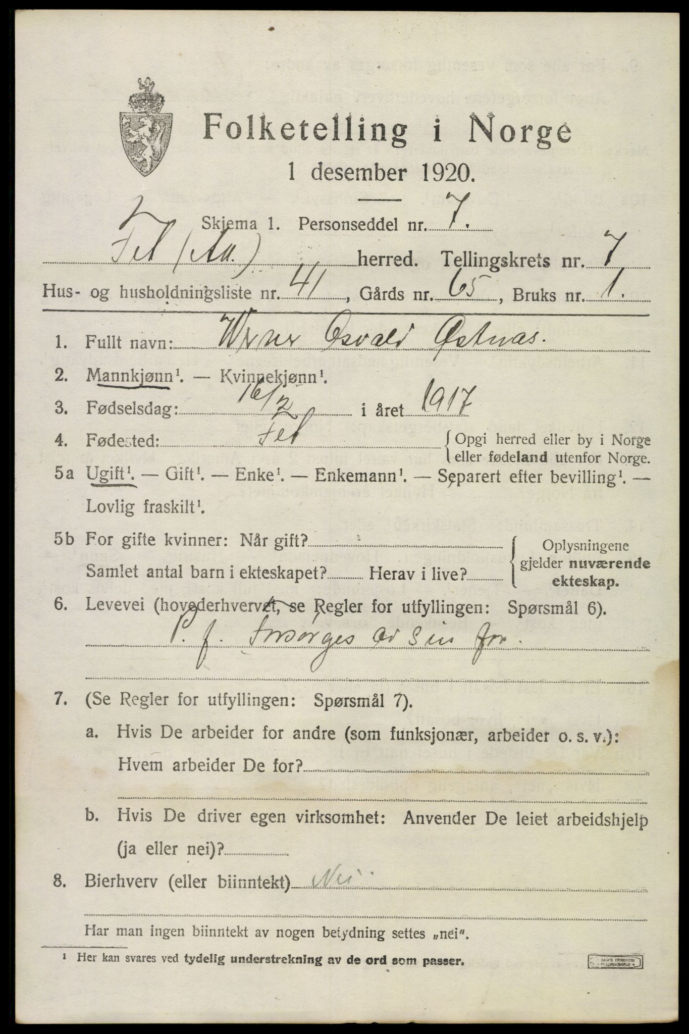 SAO, 1920 census for Fet, 1920, p. 8476