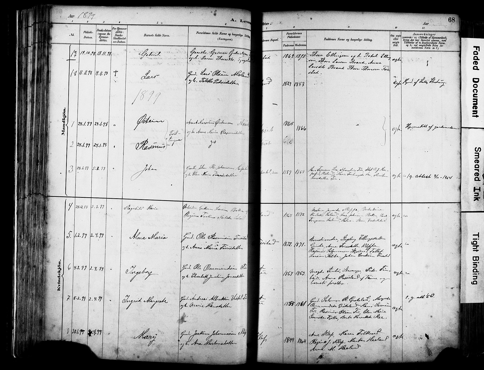 Klepp sokneprestkontor, SAST/A-101803/001/3/30BA/L0009: Parish register (official) no. A 7, 1886-1915, p. 68