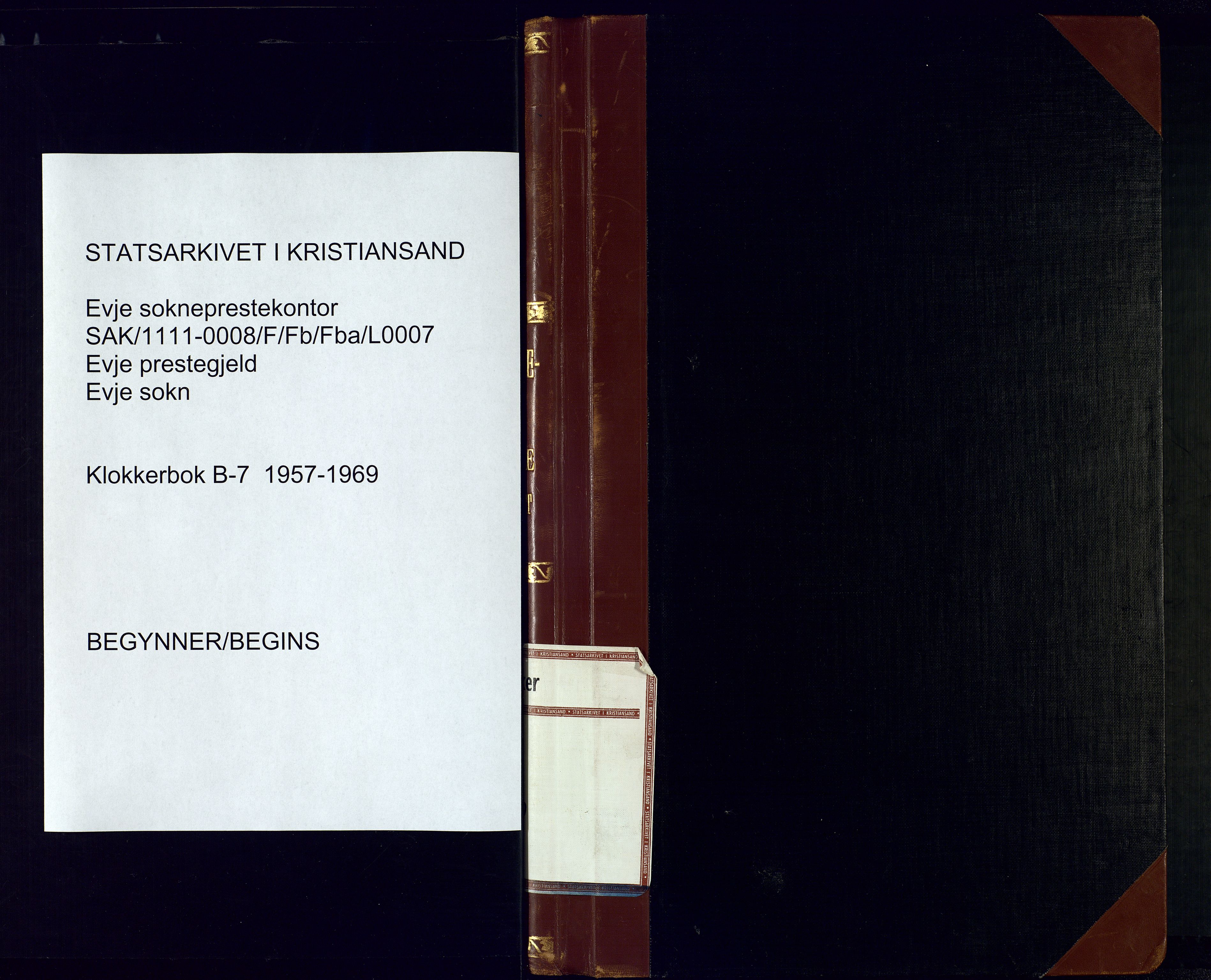 Evje sokneprestkontor, SAK/1111-0008/F/Fb/Fba/L0007: Parish register (copy) no. B-7, 1957-1969