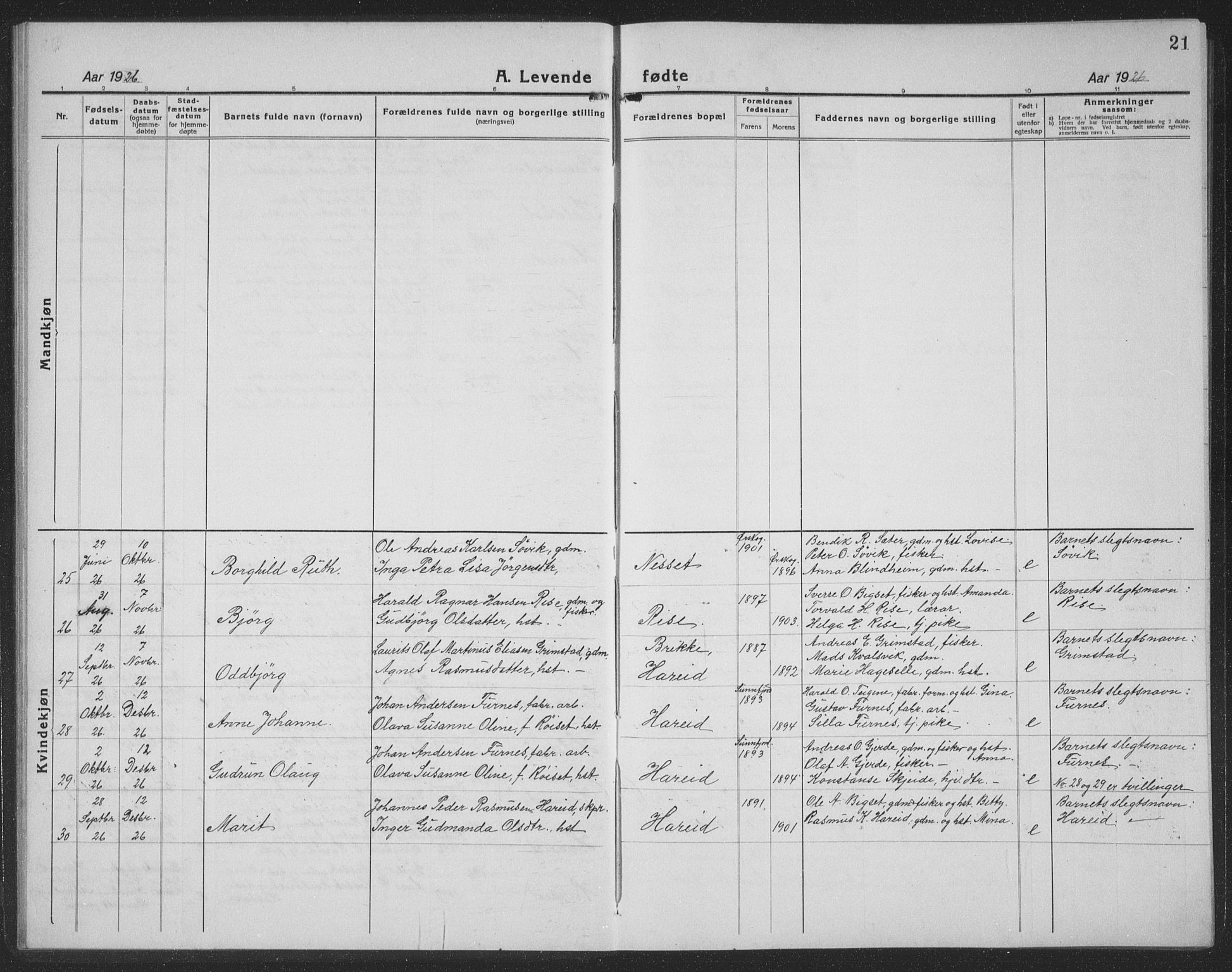 Ministerialprotokoller, klokkerbøker og fødselsregistre - Møre og Romsdal, AV/SAT-A-1454/510/L0127: Parish register (copy) no. 510C04, 1923-1939, p. 21