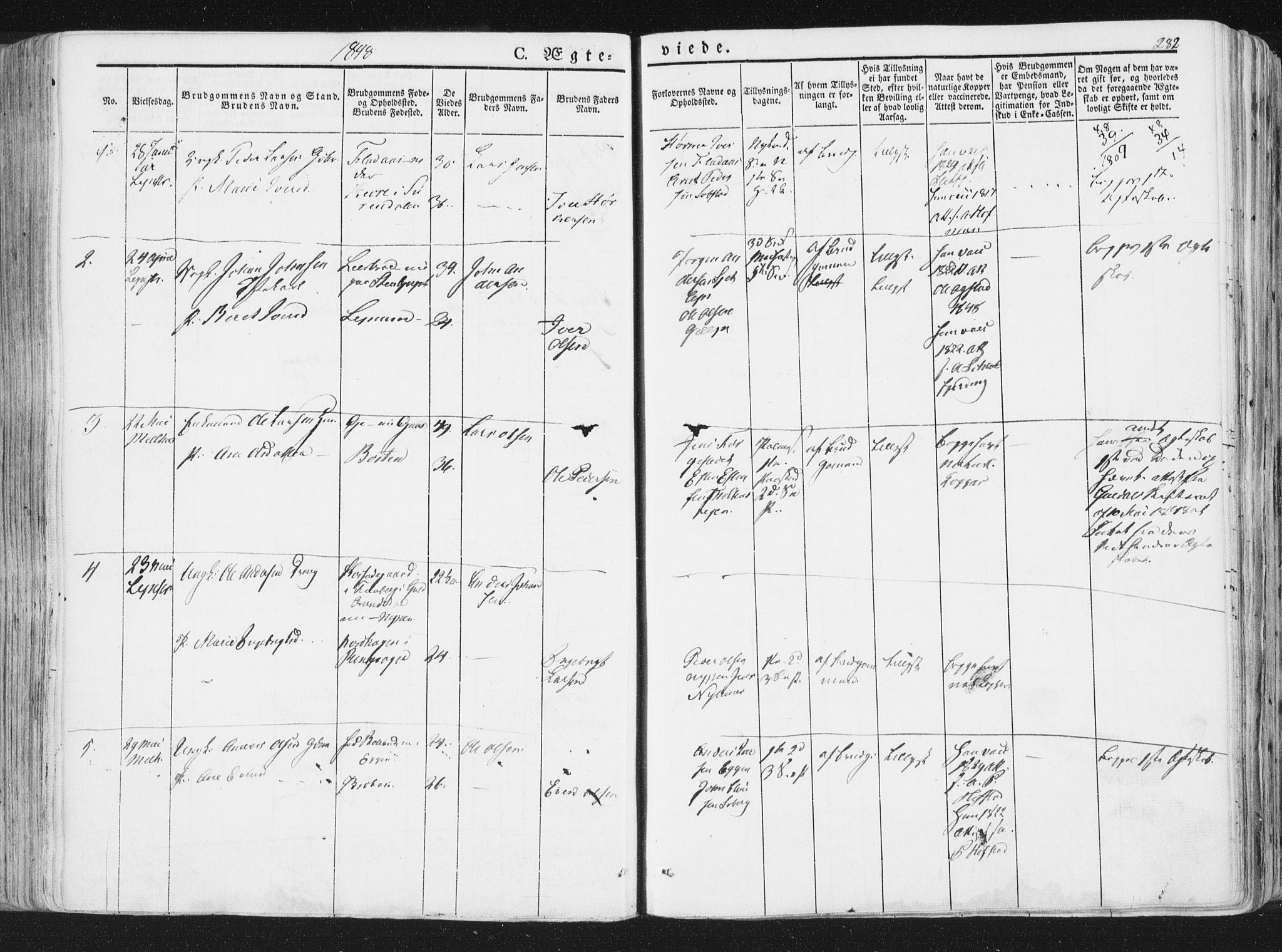 Ministerialprotokoller, klokkerbøker og fødselsregistre - Sør-Trøndelag, SAT/A-1456/691/L1074: Parish register (official) no. 691A06, 1842-1852, p. 282