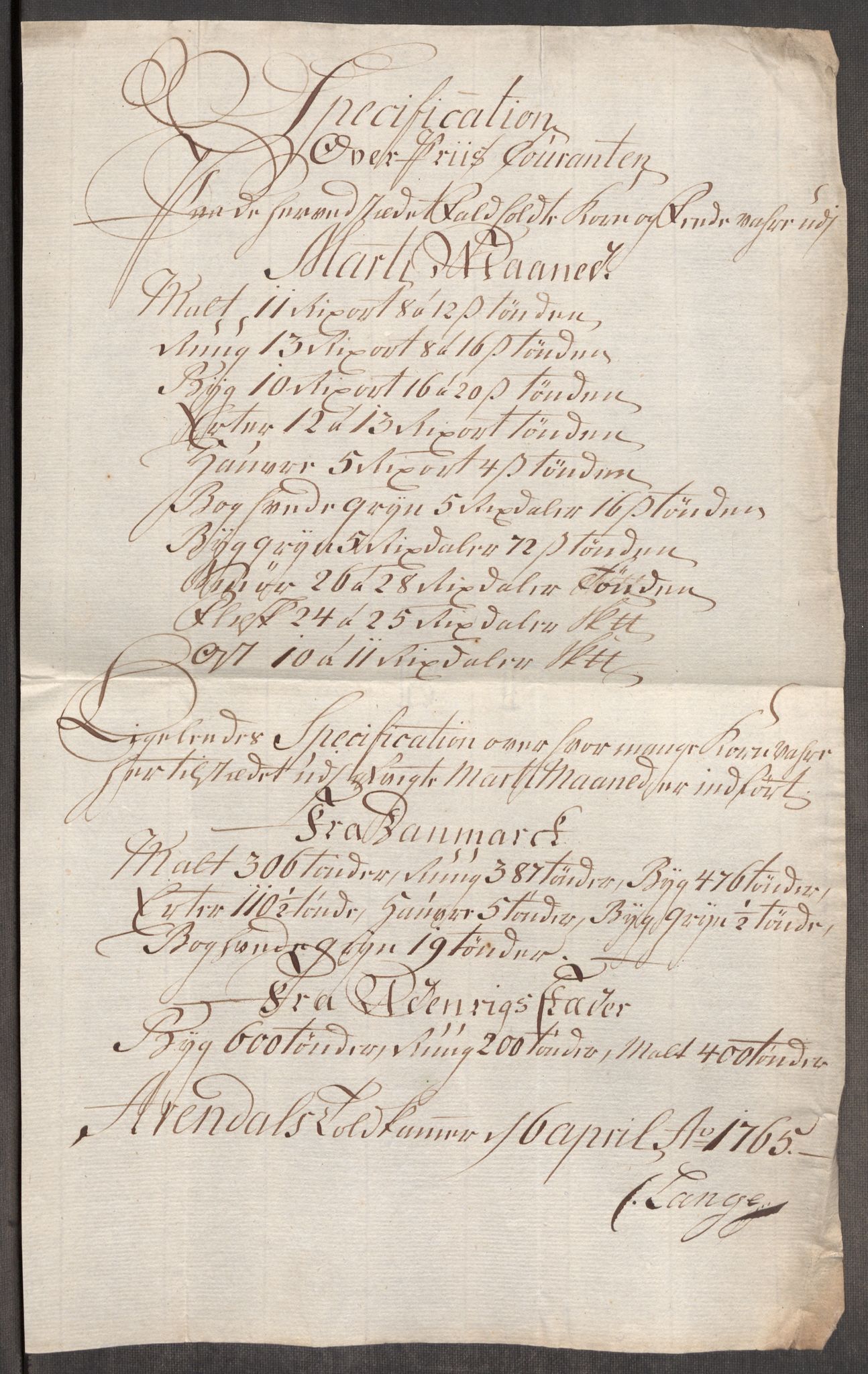 Rentekammeret inntil 1814, Realistisk ordnet avdeling, RA/EA-4070/Oe/L0008: [Ø1]: Priskuranter, 1764-1768, p. 437