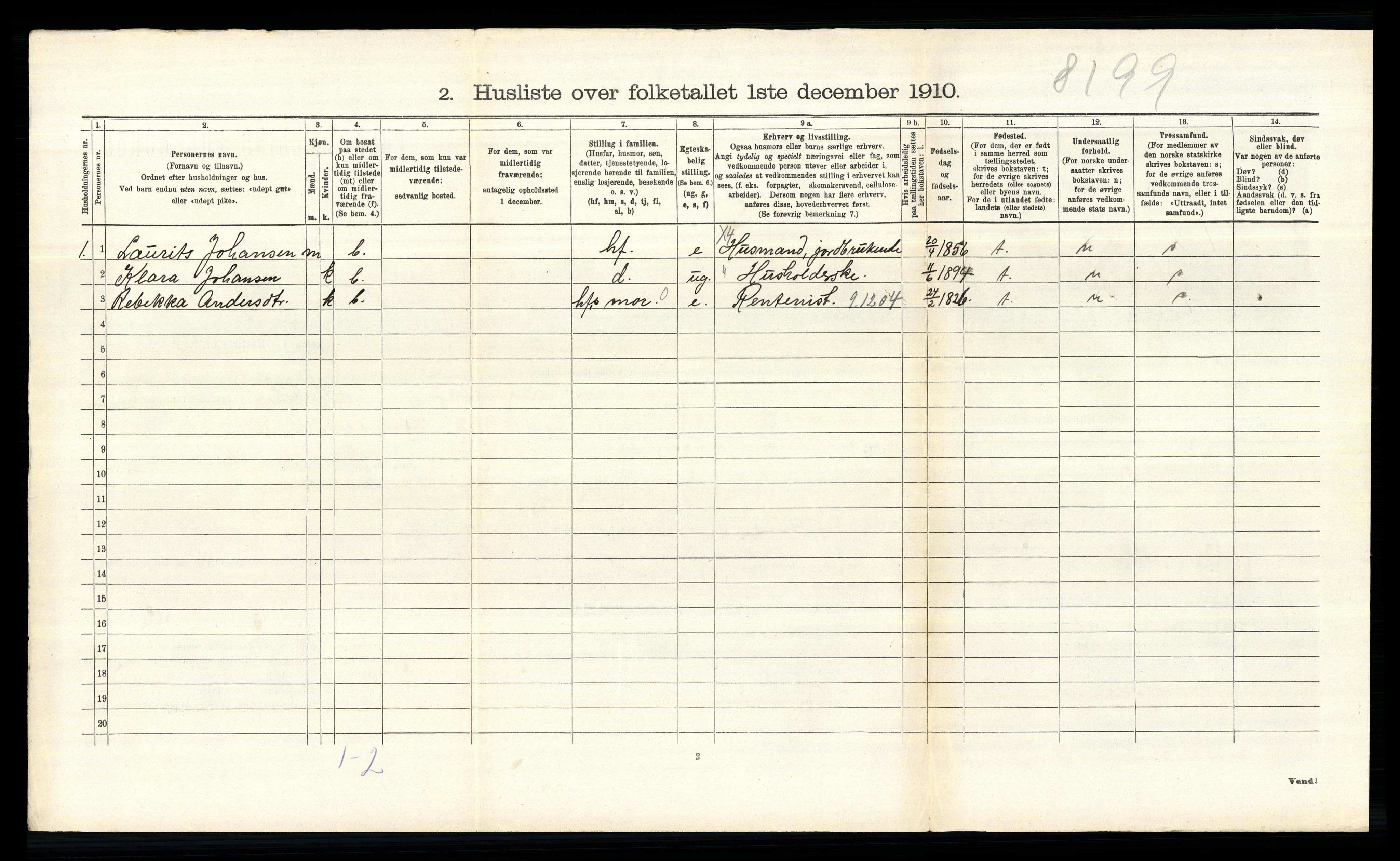 RA, 1910 census for Hobøl, 1910, p. 303