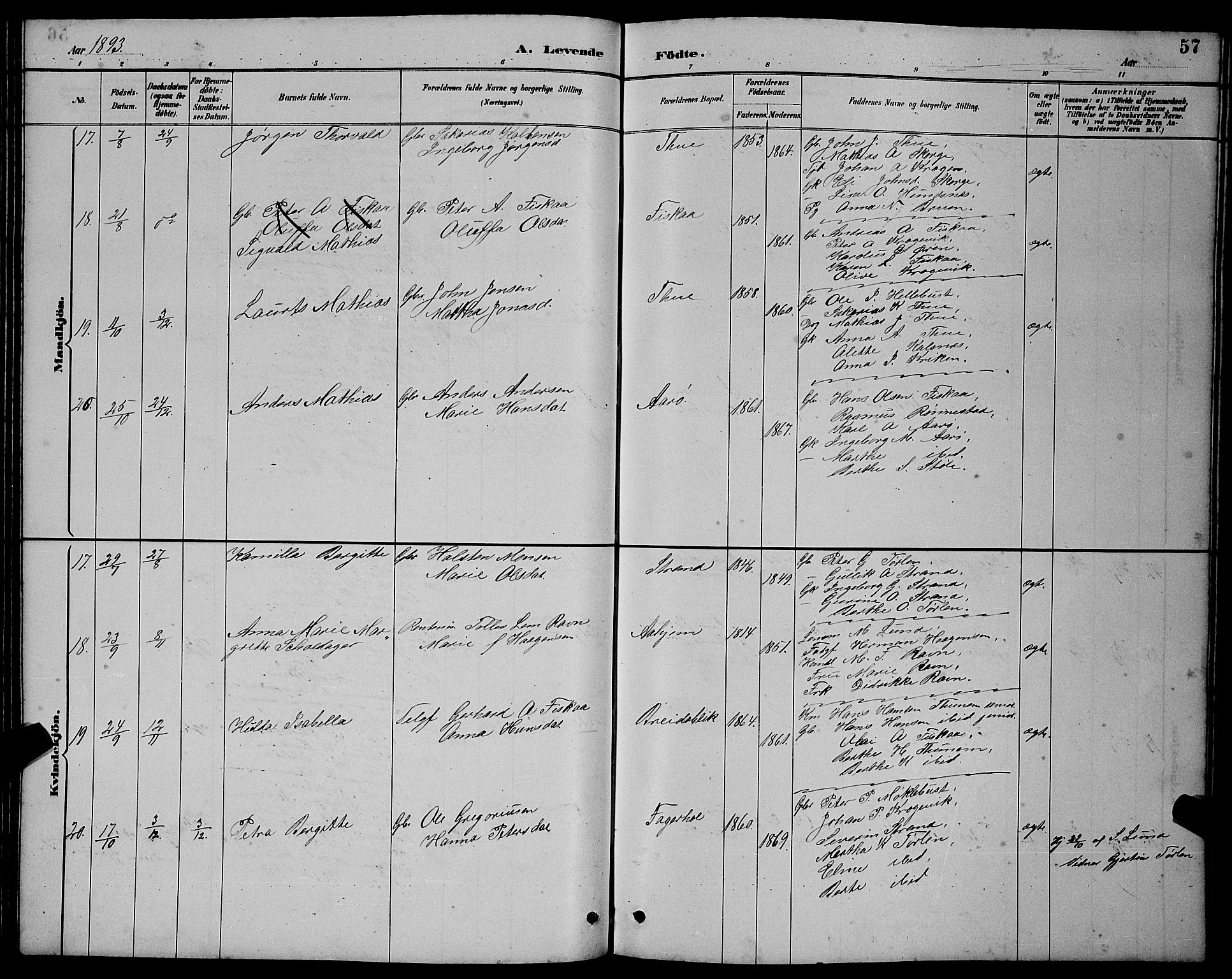 Ministerialprotokoller, klokkerbøker og fødselsregistre - Møre og Romsdal, AV/SAT-A-1454/501/L0017: Parish register (copy) no. 501C03, 1885-1901, p. 57