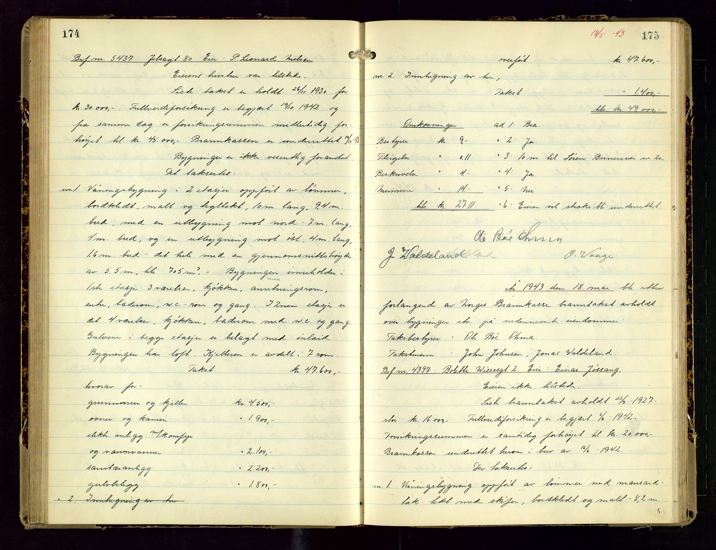 Norges Brannkasse Stavanger, AV/SAST-A-102143/F/Fd/L0028: Branntaksprotokoll nr. 39, 1942-1943, p. 174-175